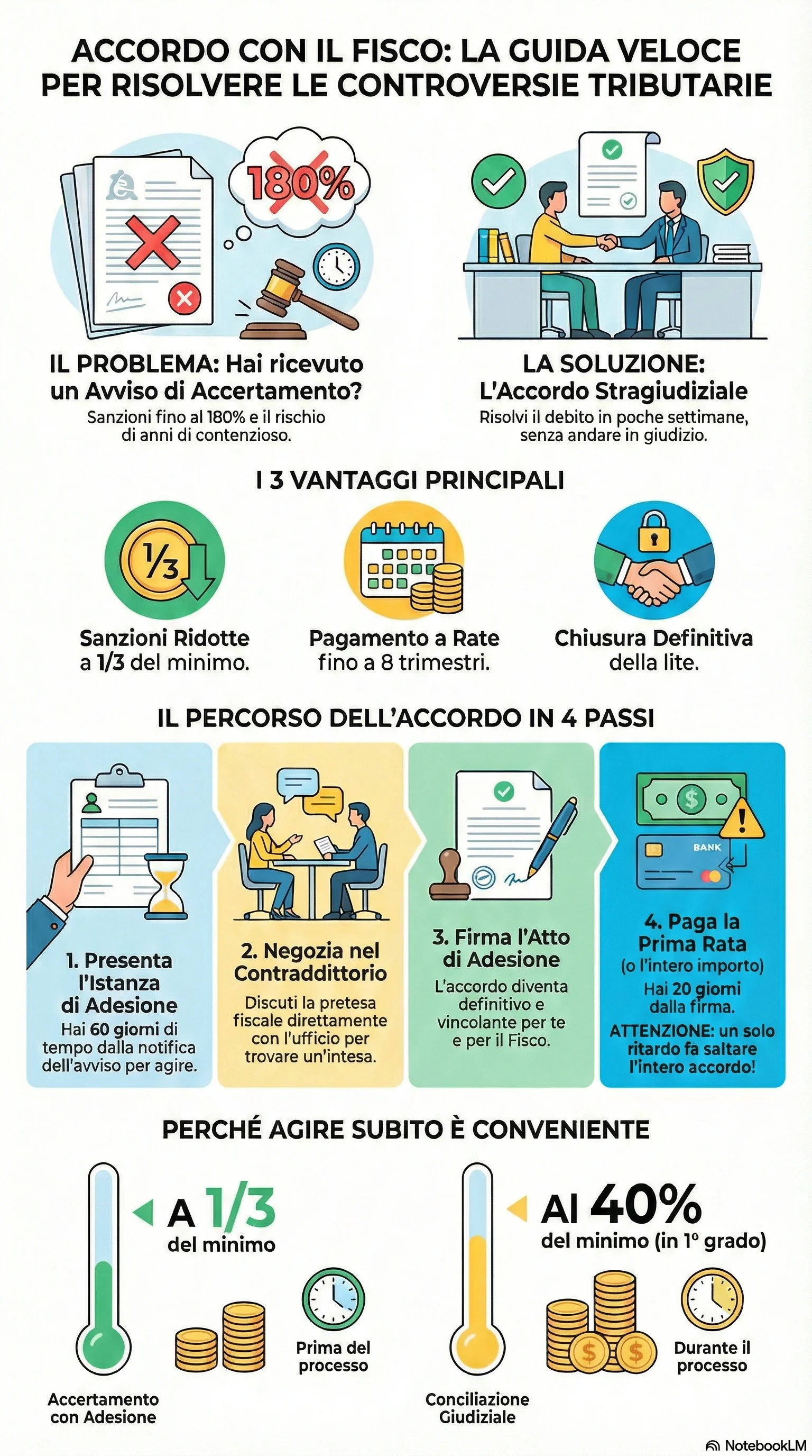 Infografica riassuntiva: Accordo Stragiudiziale con l'Agenzia delle Entrate: Guida Operativa
