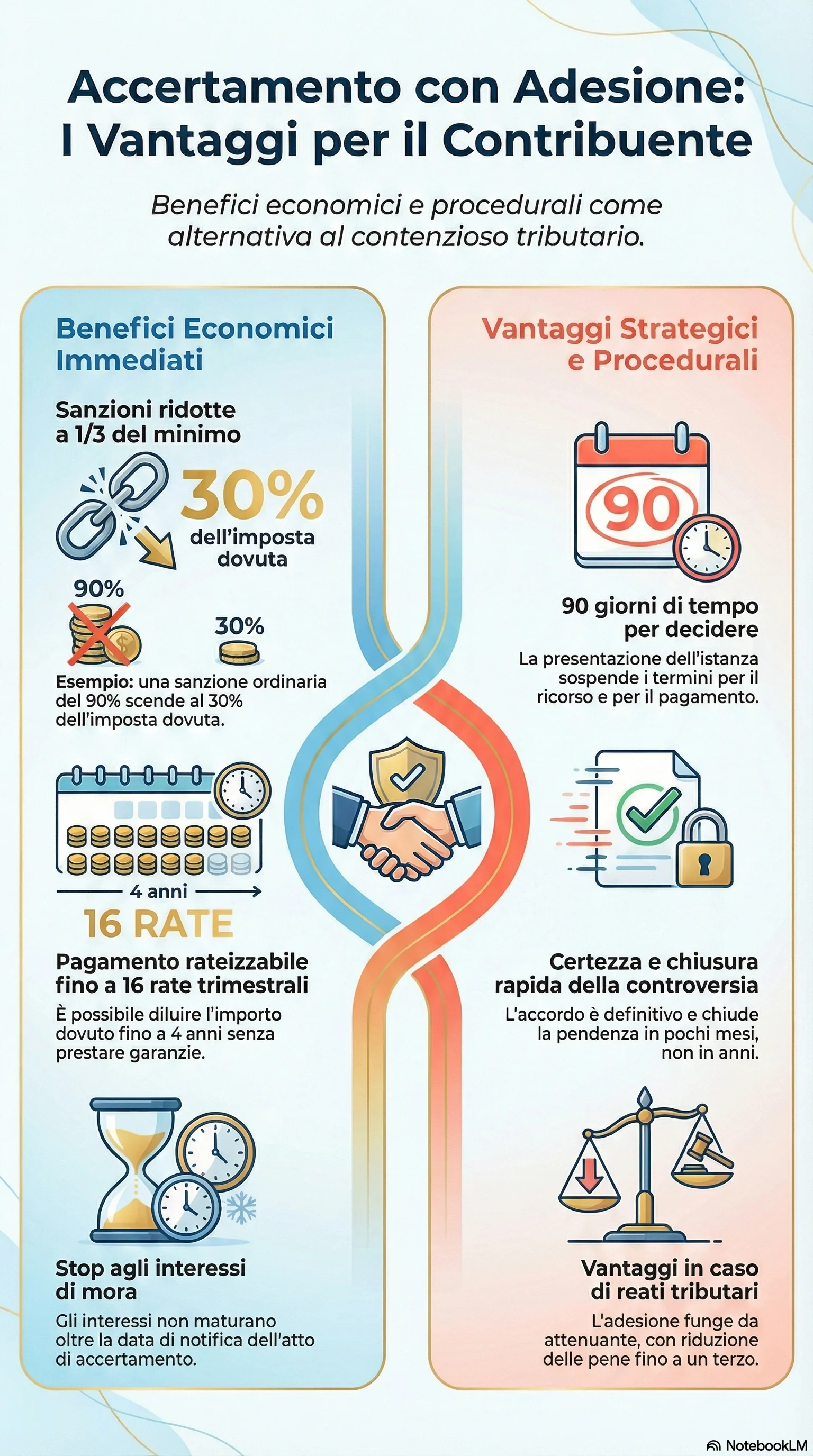 Infografica riassuntiva: Benefici Accertamento con Adesione: Guida Completa