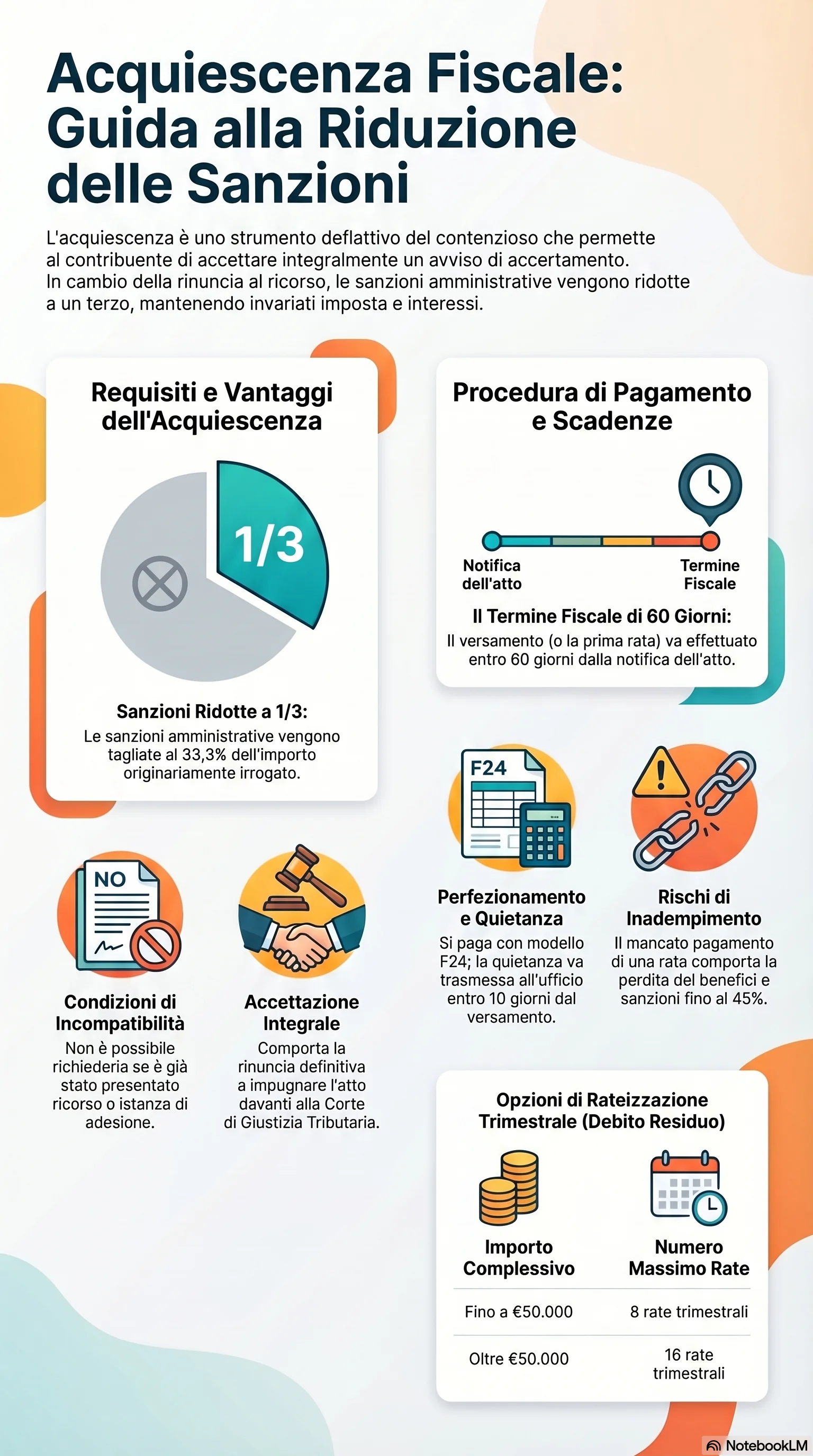 Infografica riassuntiva: Acquiescenza Accertamento Fiscale: Come Ridurre le Sanzioni