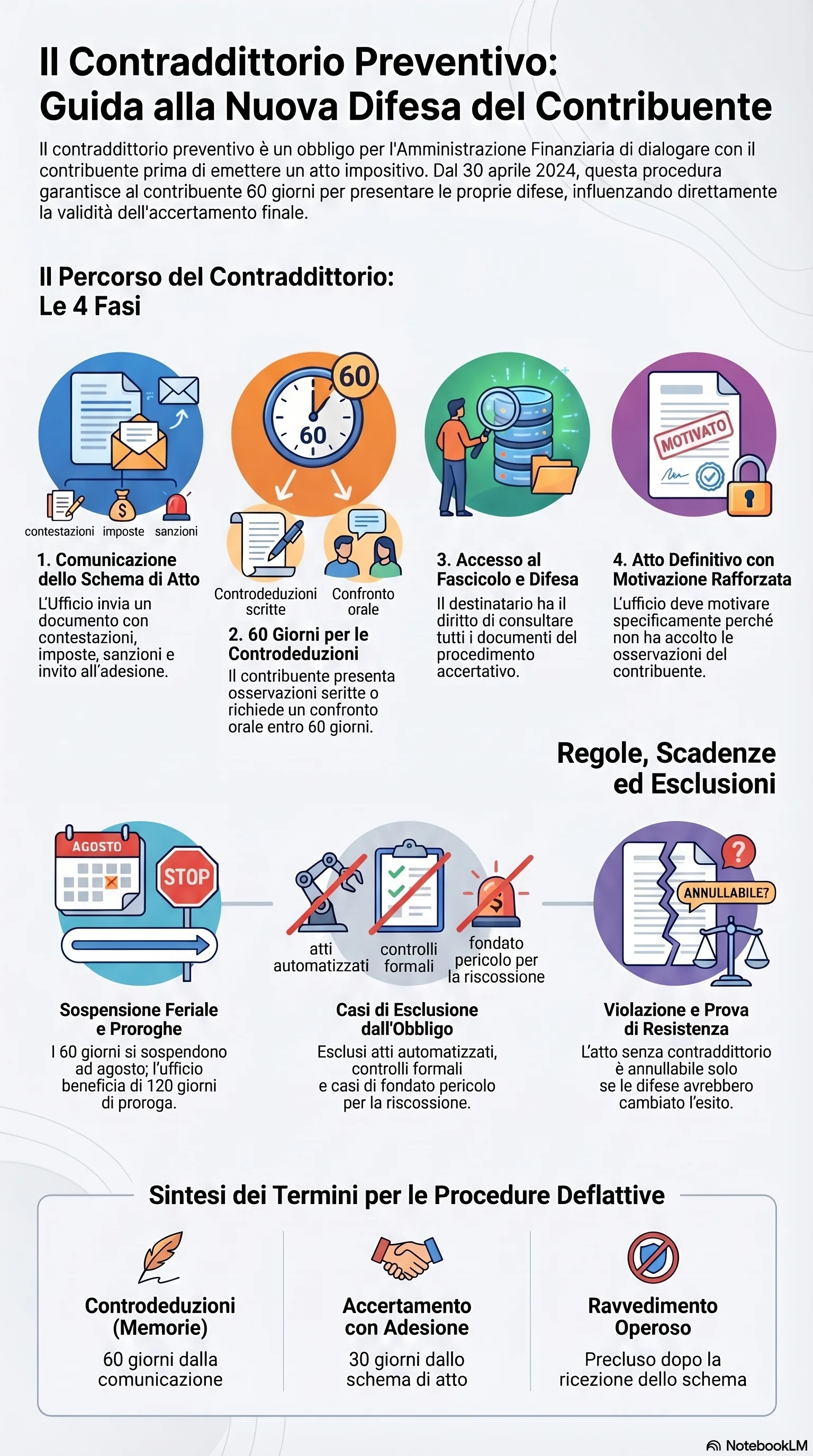 Infografica riassuntiva: Contraddittorio Preventivo: Procedura, Termini e Conseguenze