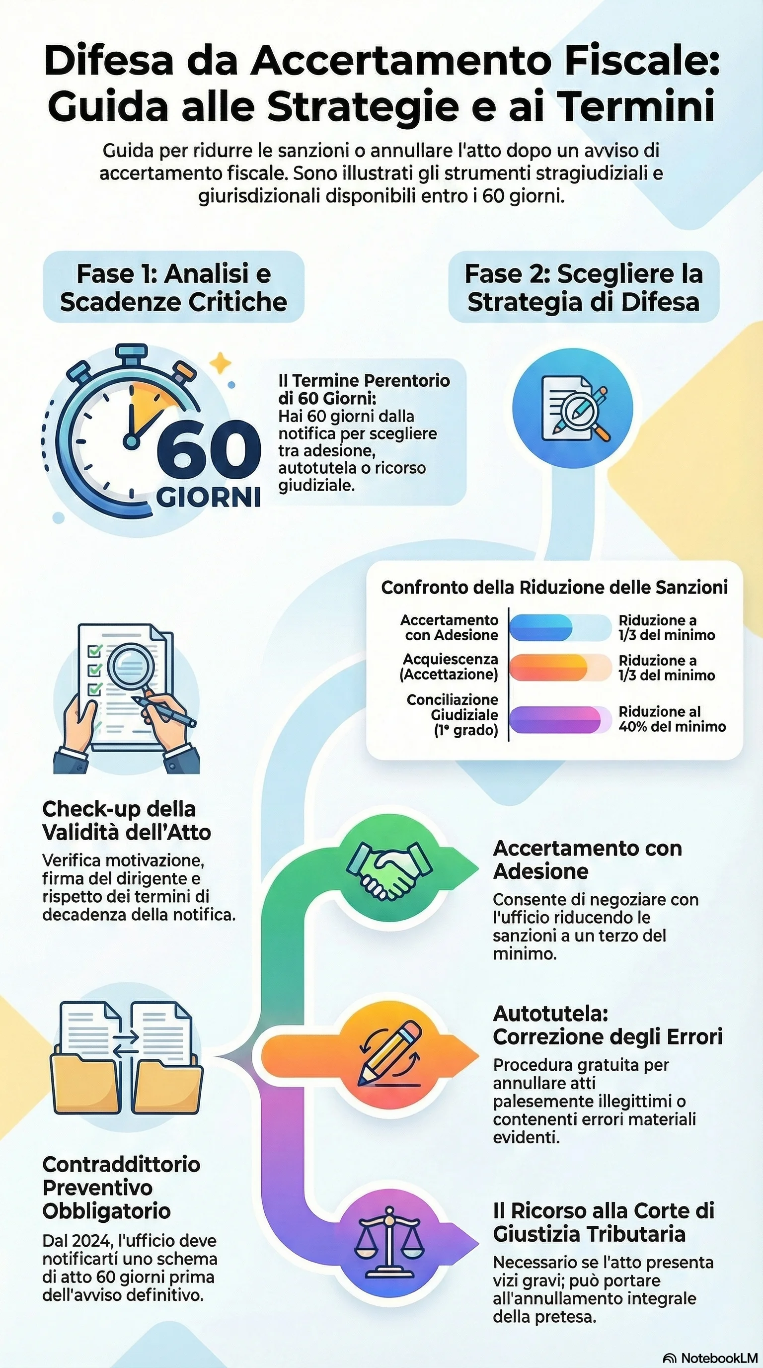 Infografica riassuntiva: Difesa da Accertamento Fiscale: Strategie e Strumenti di Tutela