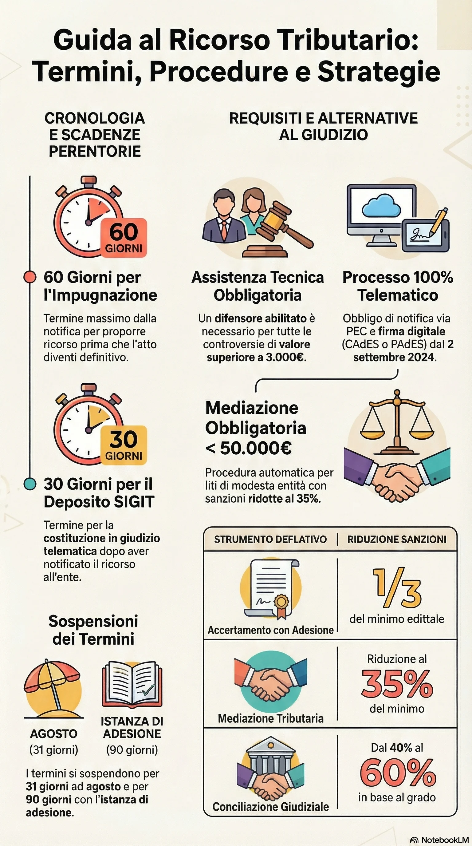 Infografica riassuntiva: Ricorso Accertamento: Procedura, Termini e Requisiti