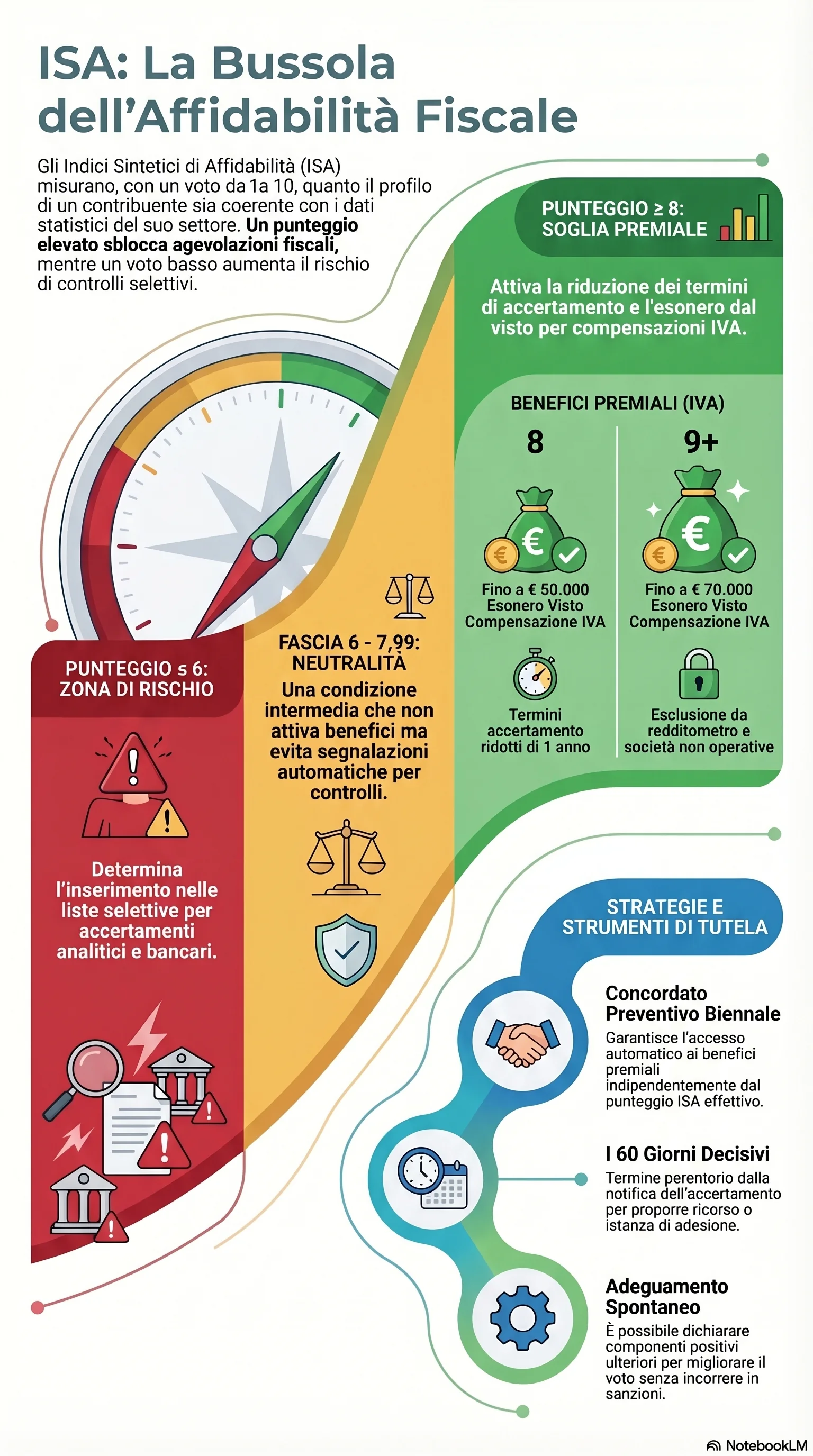 Infografica riassuntiva: Accertamento da ISA: Punteggi, Controlli e Difesa