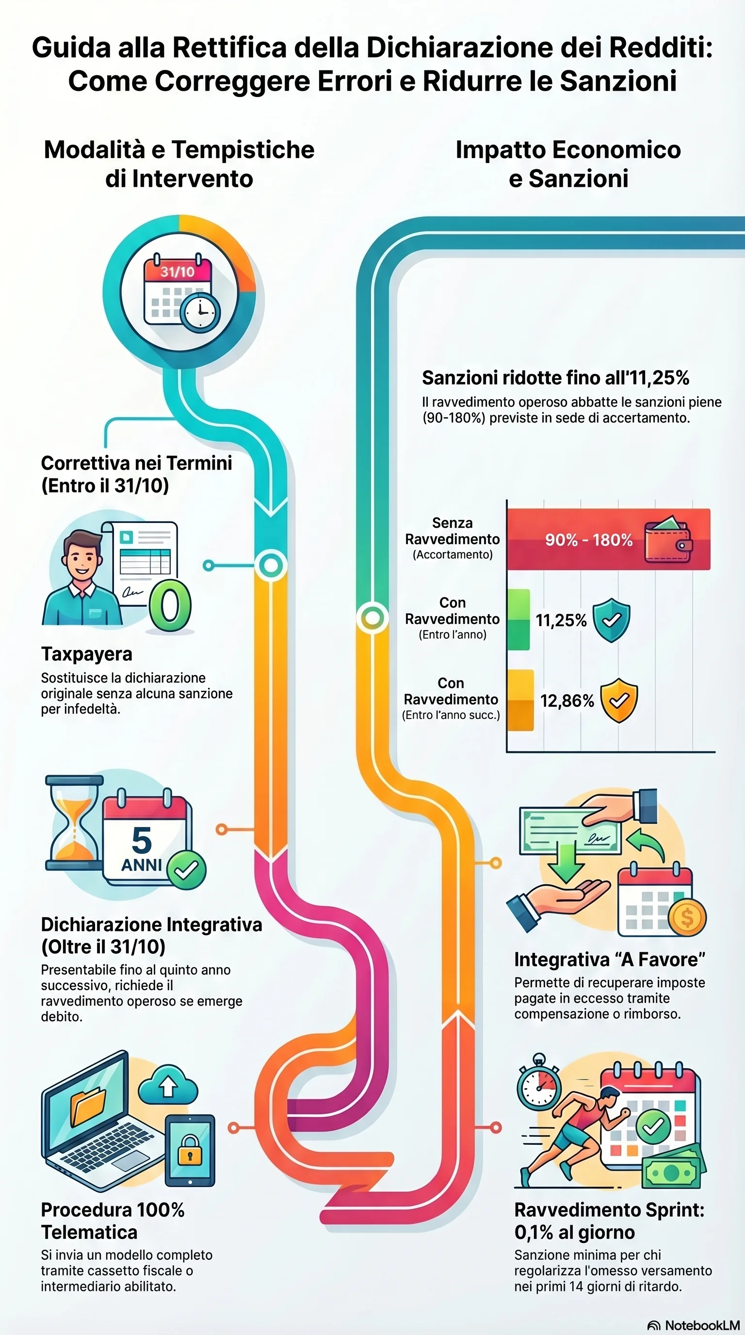 Infografica riassuntiva: Rettifica Dichiarazione: Come Correggere Errori e Omissioni
