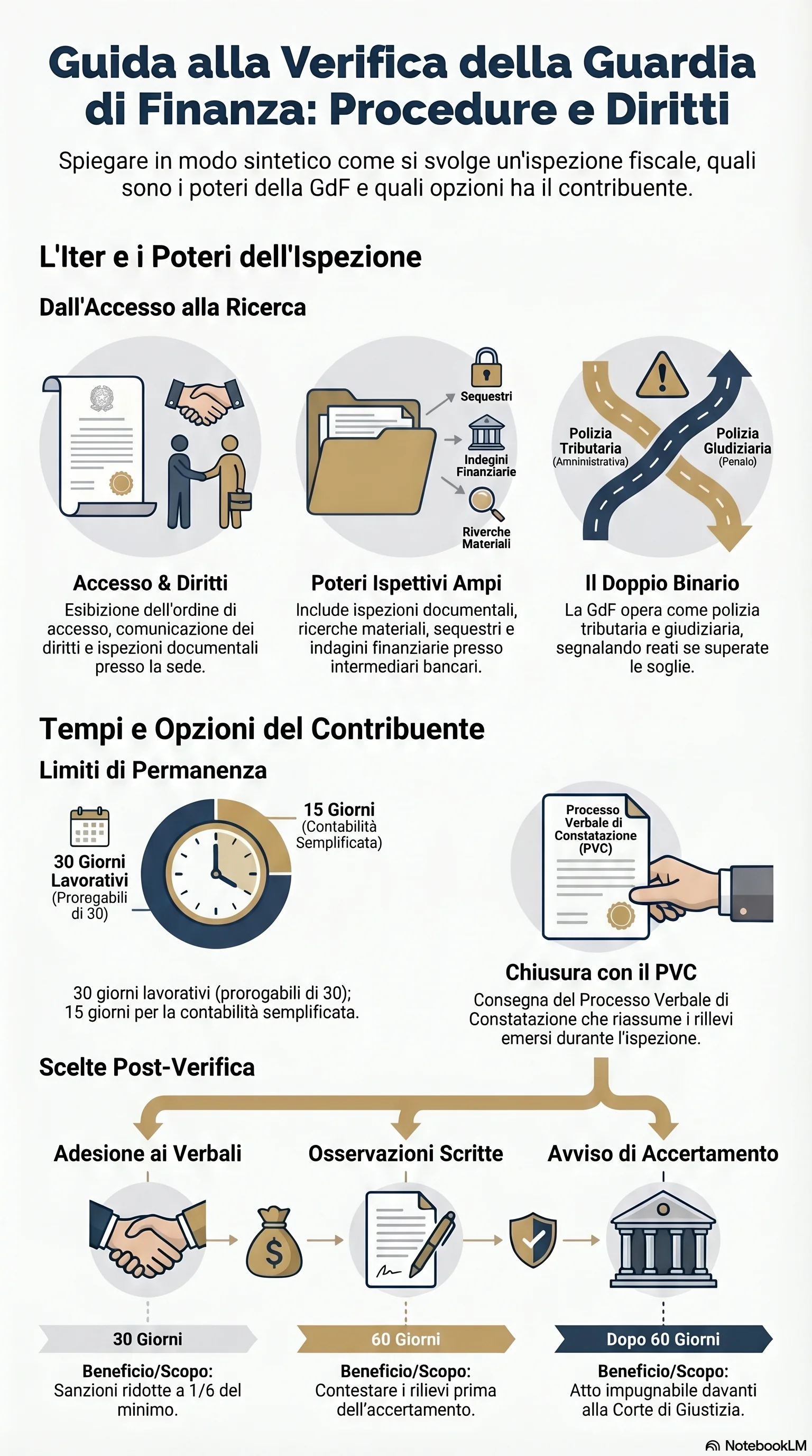 Infografica riassuntiva: Verifica Guardia di Finanza: Procedura e Poteri Ispettivi
