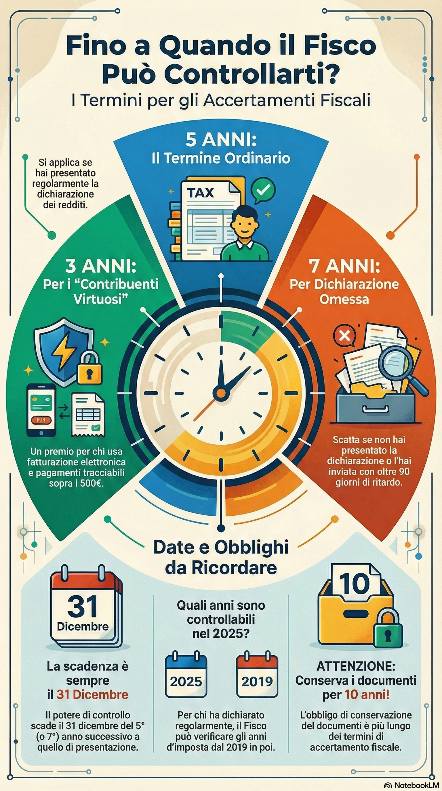 Infografica riassuntiva: Quanti Anni Indietro Può Controllare l'Agenzia delle Entrate