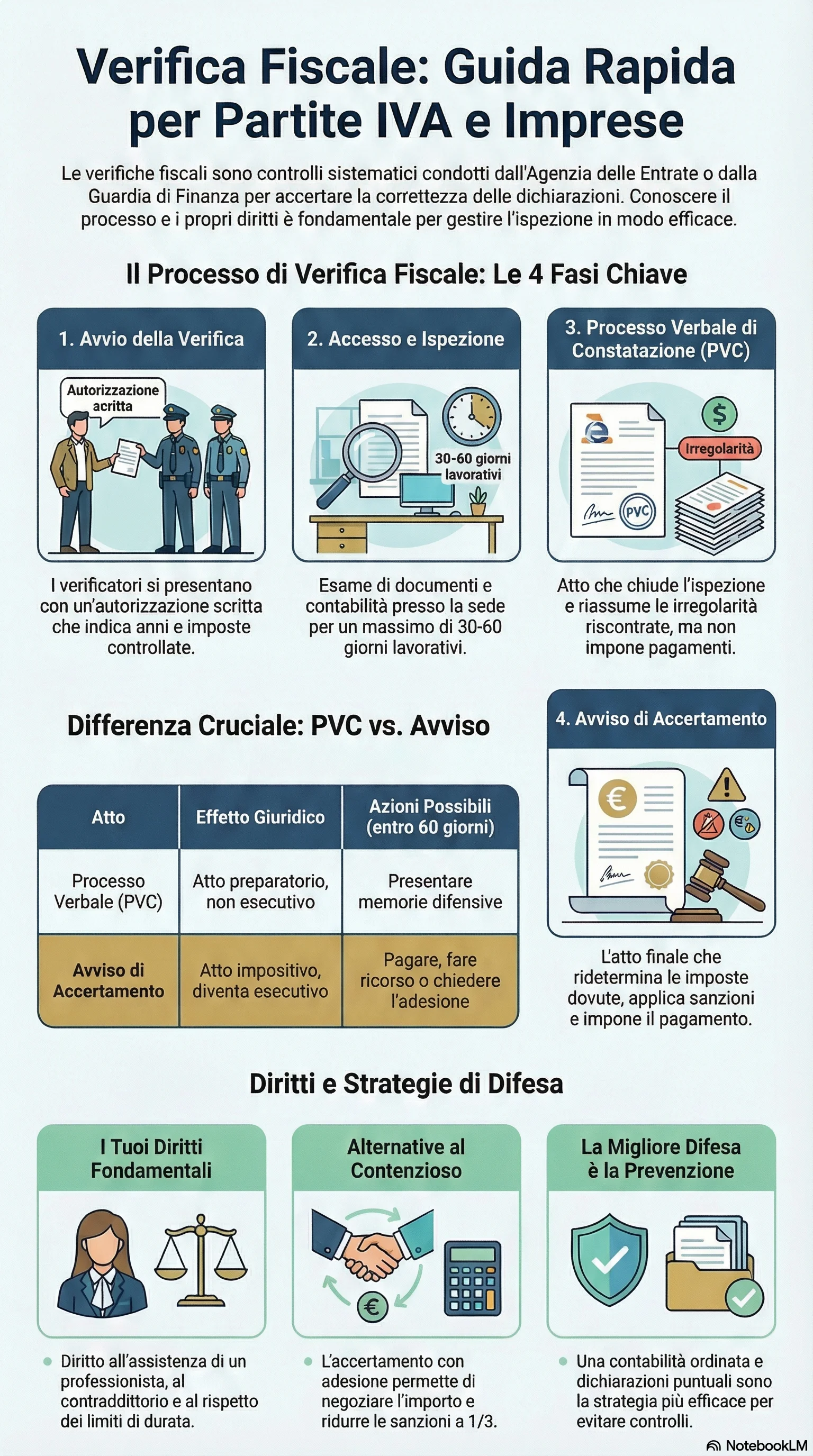 Infografica riassuntiva: Verifiche Fiscali: La Guida per Imprenditori e Partite IVA