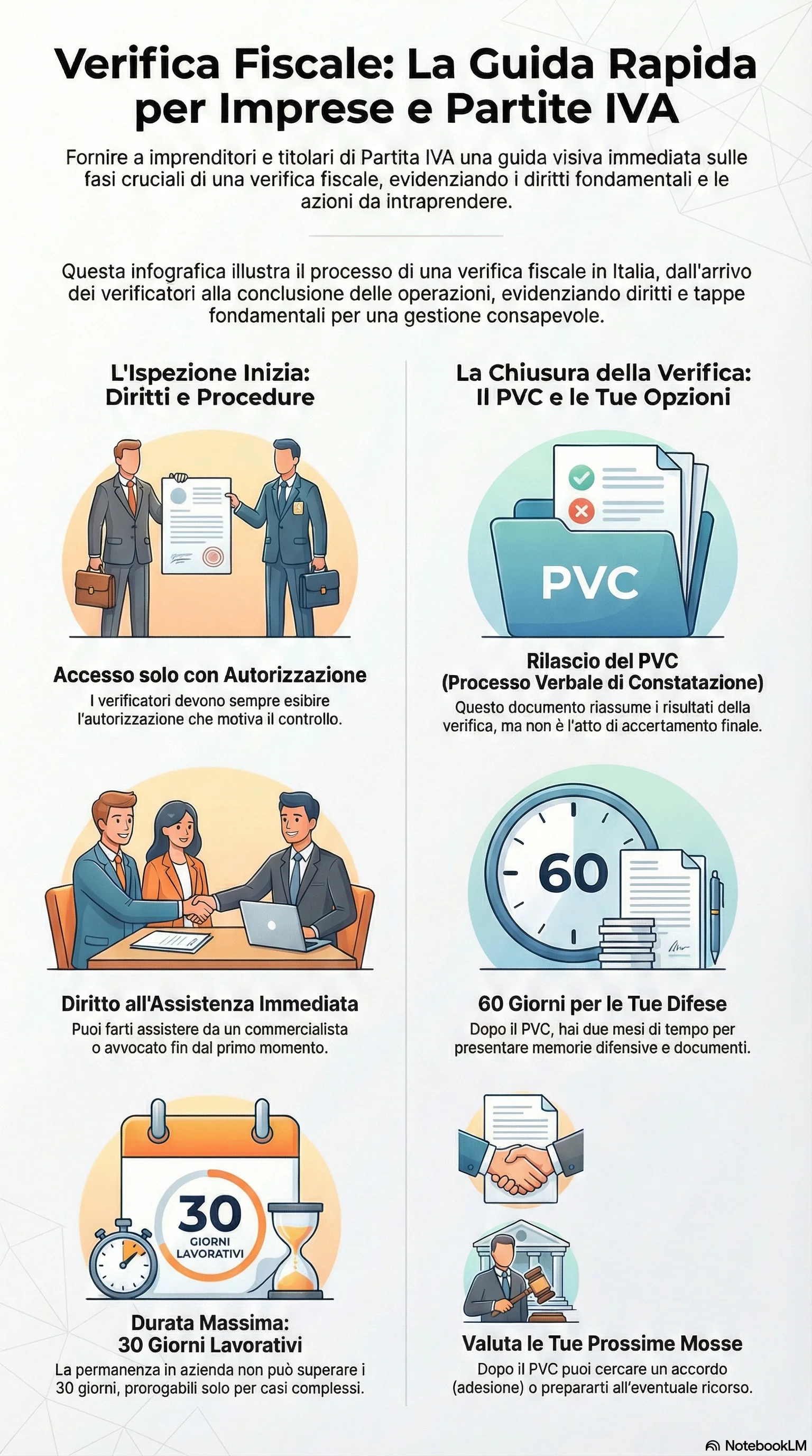 Infografica riassuntiva: Verifiche Fiscali: La Guida per Imprenditori e Partite IVA