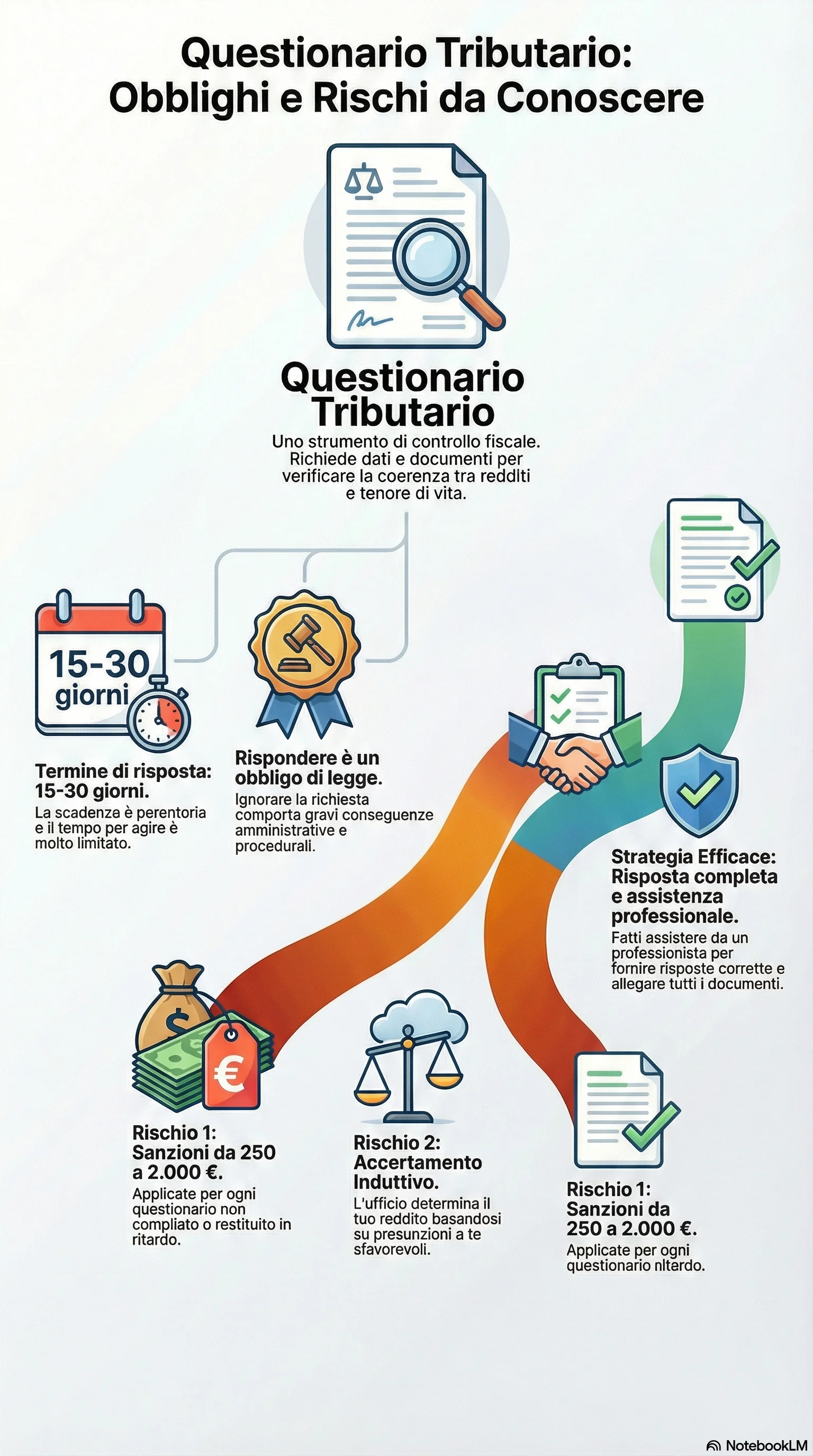 Infografica riassuntiva: Questionario Tributario Guardia di Finanza: Guida Operativa
