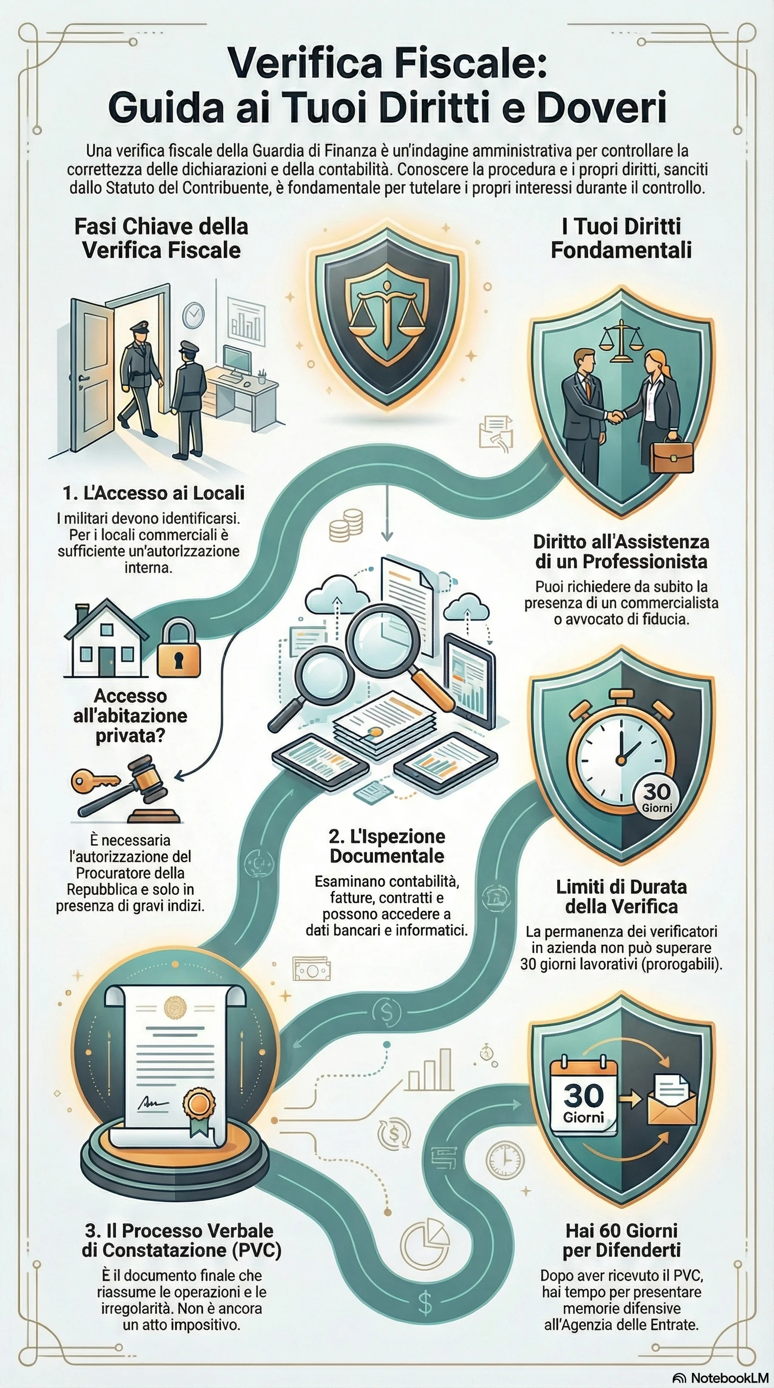 Infografica riassuntiva: Verifica Guardia di Finanza: Procedura e Diritti