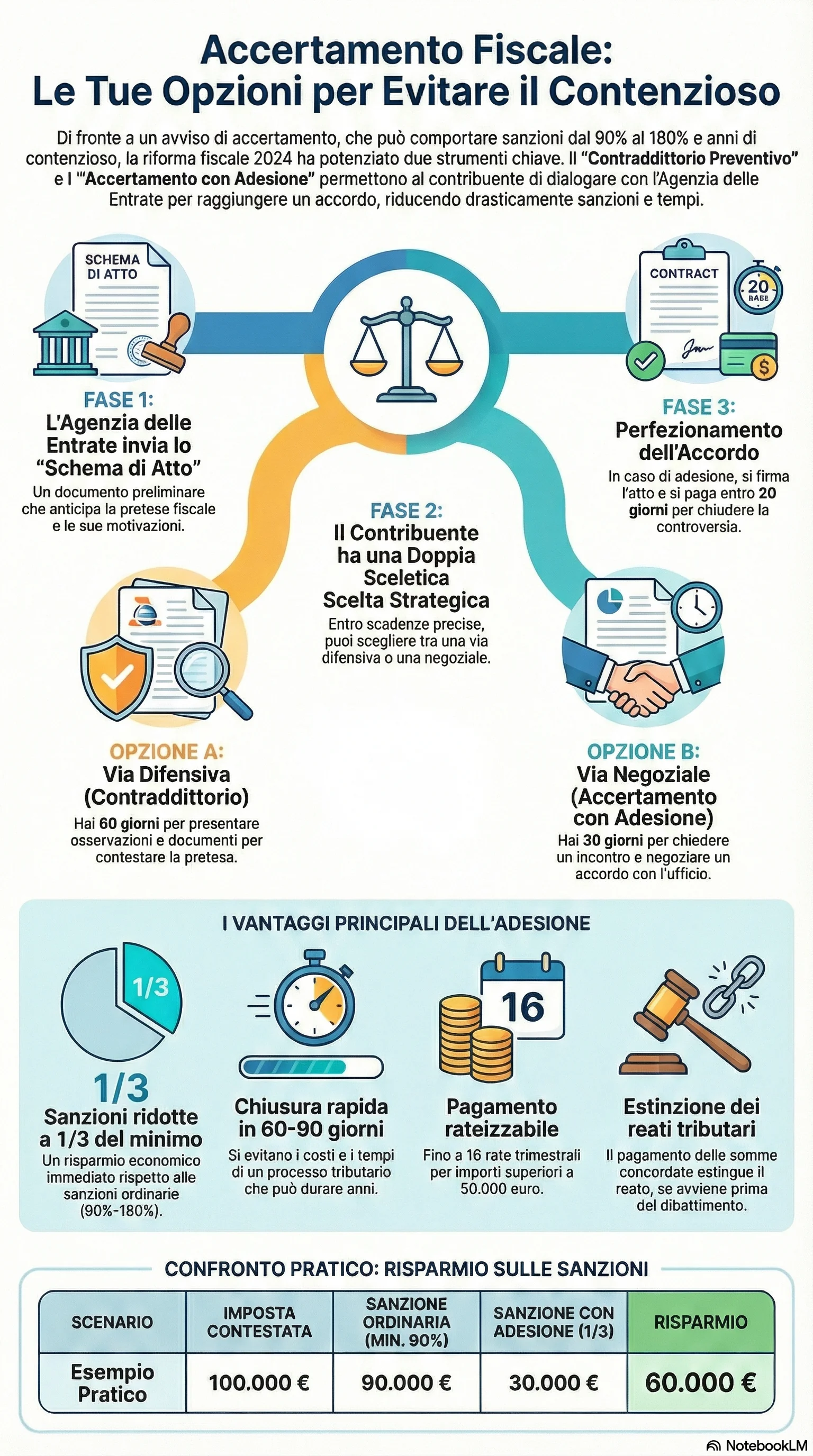 Infografica riassuntiva: Contraddittorio Preventivo e Accertamento con Adesione: La Guida