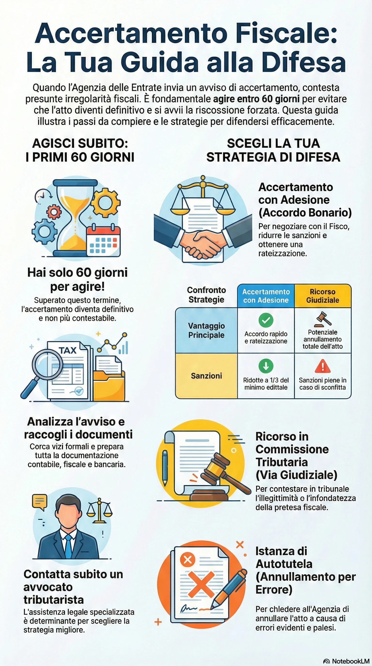 Infografica riassuntiva: Accertamenti Fiscali: Difendersi con l'Avvocato