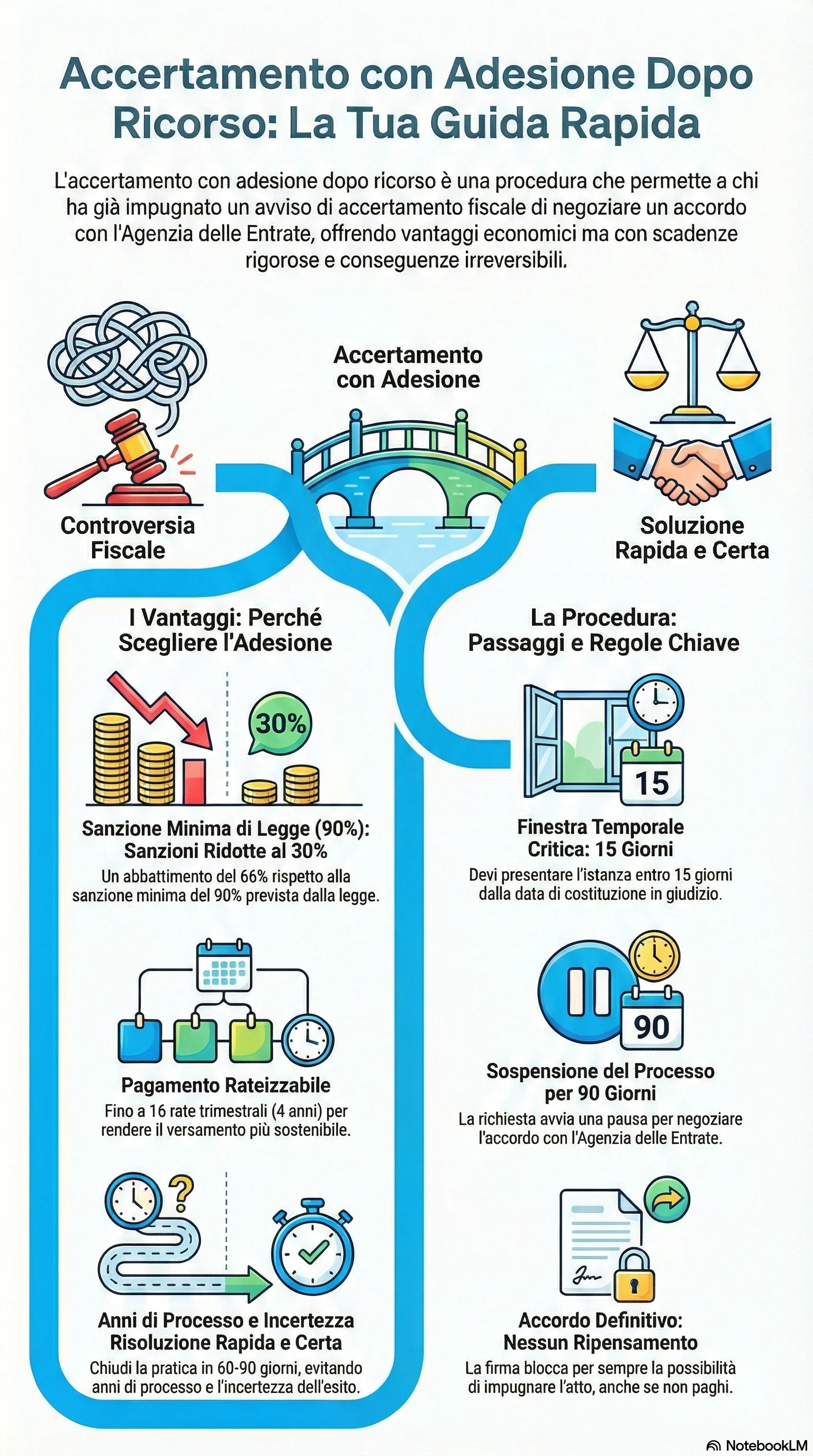 Infografica riassuntiva: Accertamento con Adesione Dopo Ricorso: La Guida