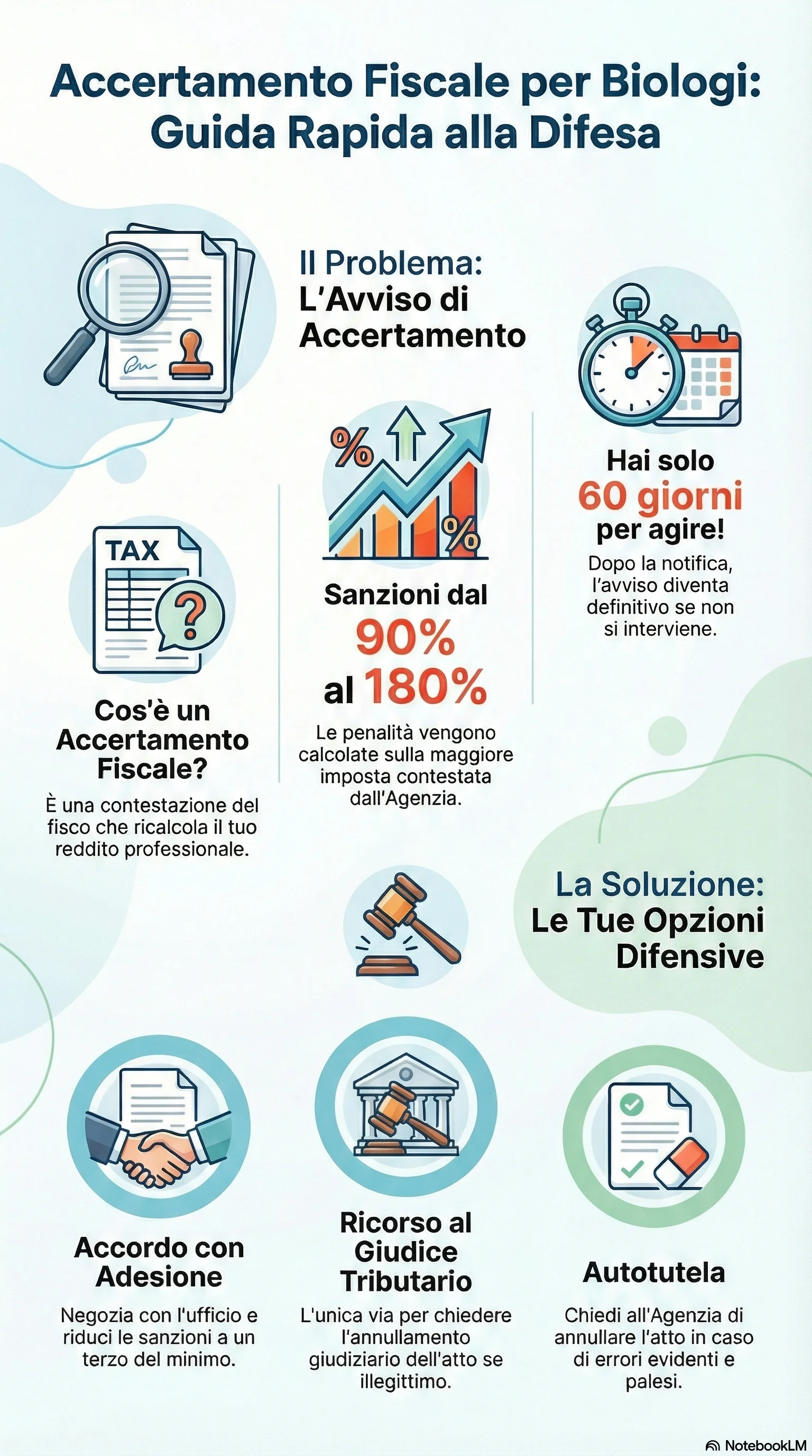 Infografica riassuntiva: Accertamento Fiscale Biologi: Come Difendersi