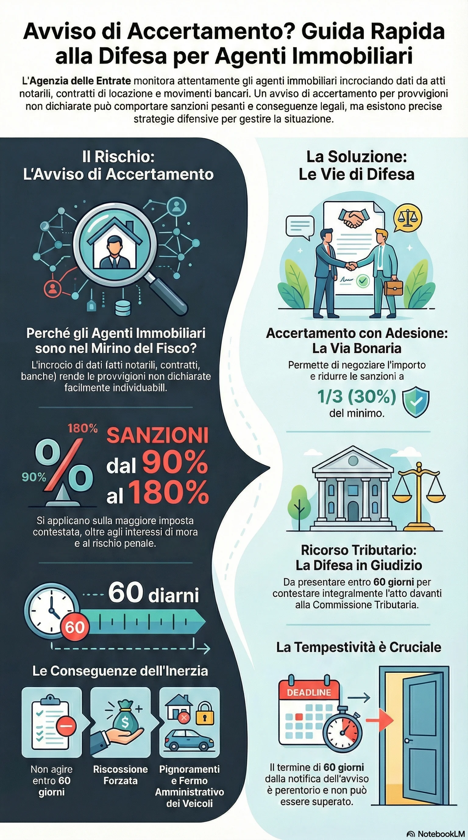 Infografica riassuntiva: Accertamento Fiscale Agenti Immobiliari: Come Difendersi