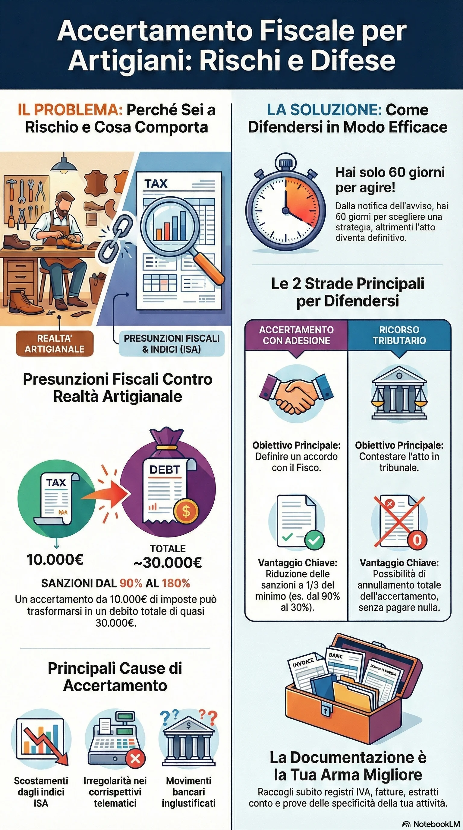 Infografica riassuntiva: Accertamento Fiscale a Calzolai: Come Difendersi