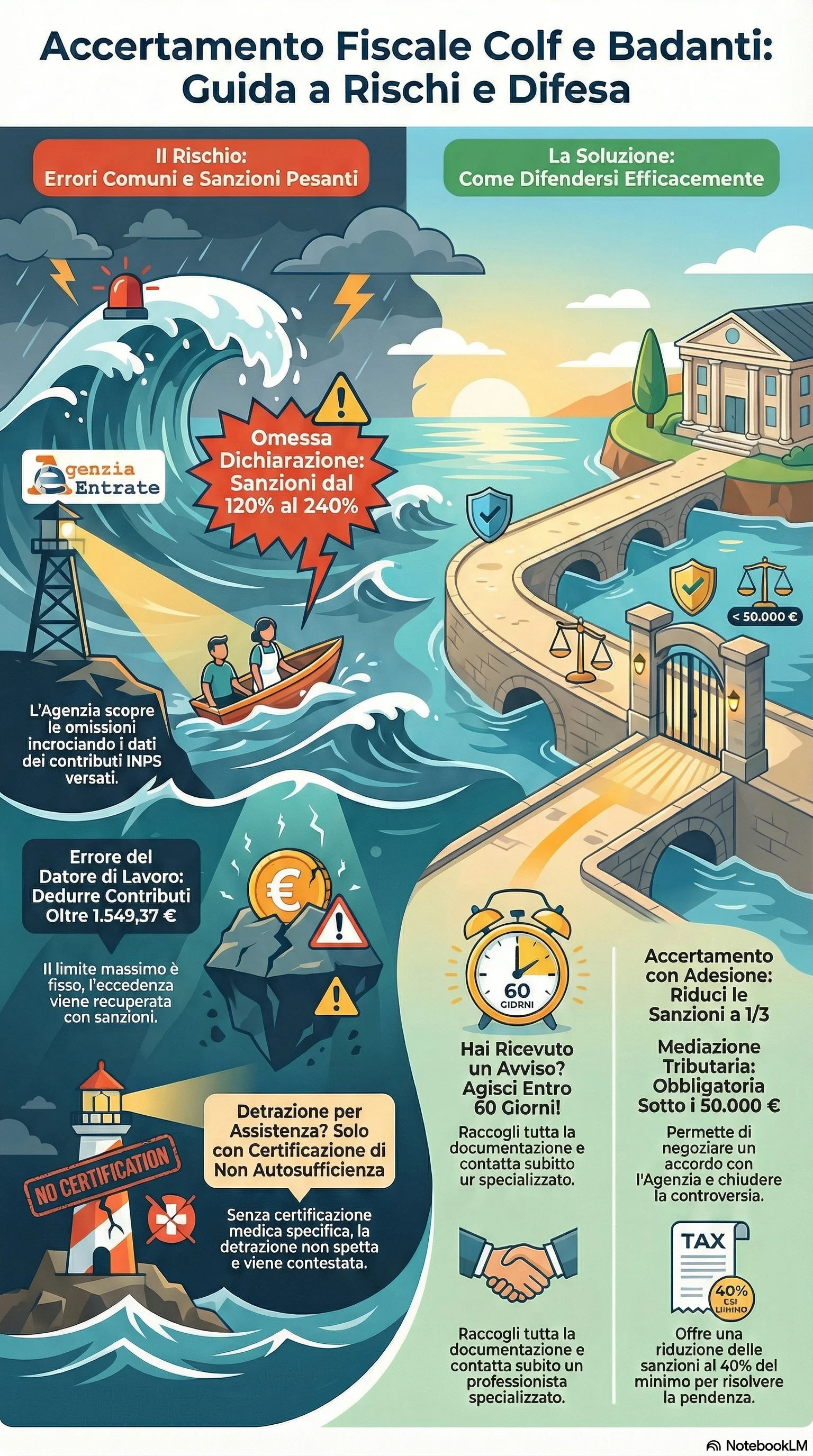 Infografica riassuntiva: Accertamento Fiscale Colf e Badanti: Come Difendersi