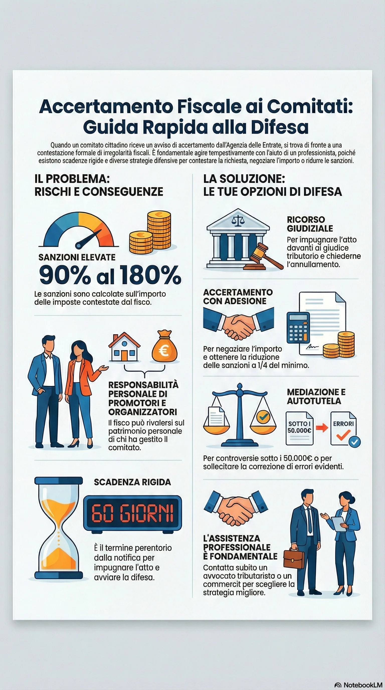 Infografica riassuntiva: Accertamento Fiscale ai Comitati Cittadini: Come Difendersi