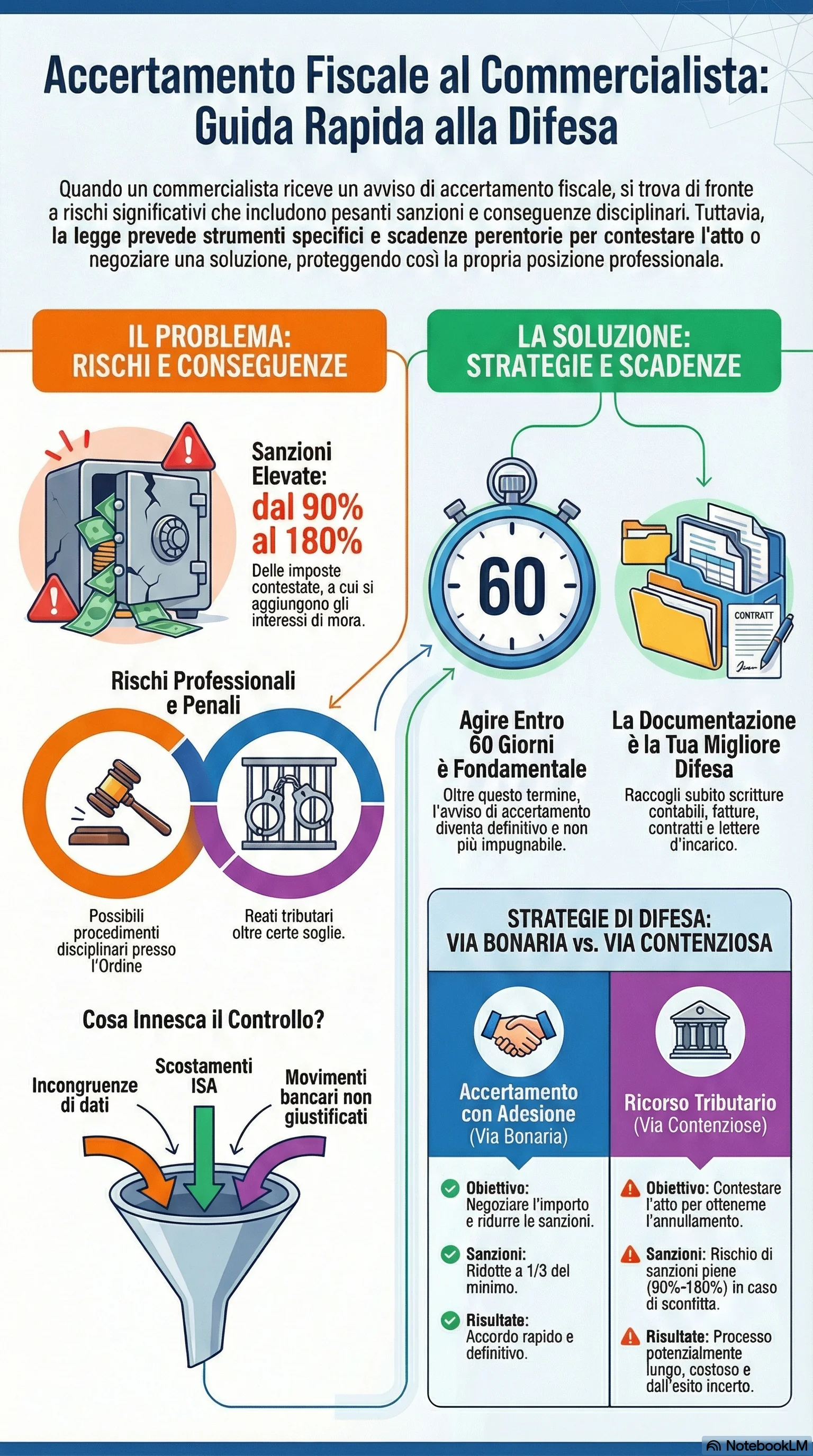 Infografica riassuntiva: Accertamento Fiscale a Commercialisti: Come Difendersi