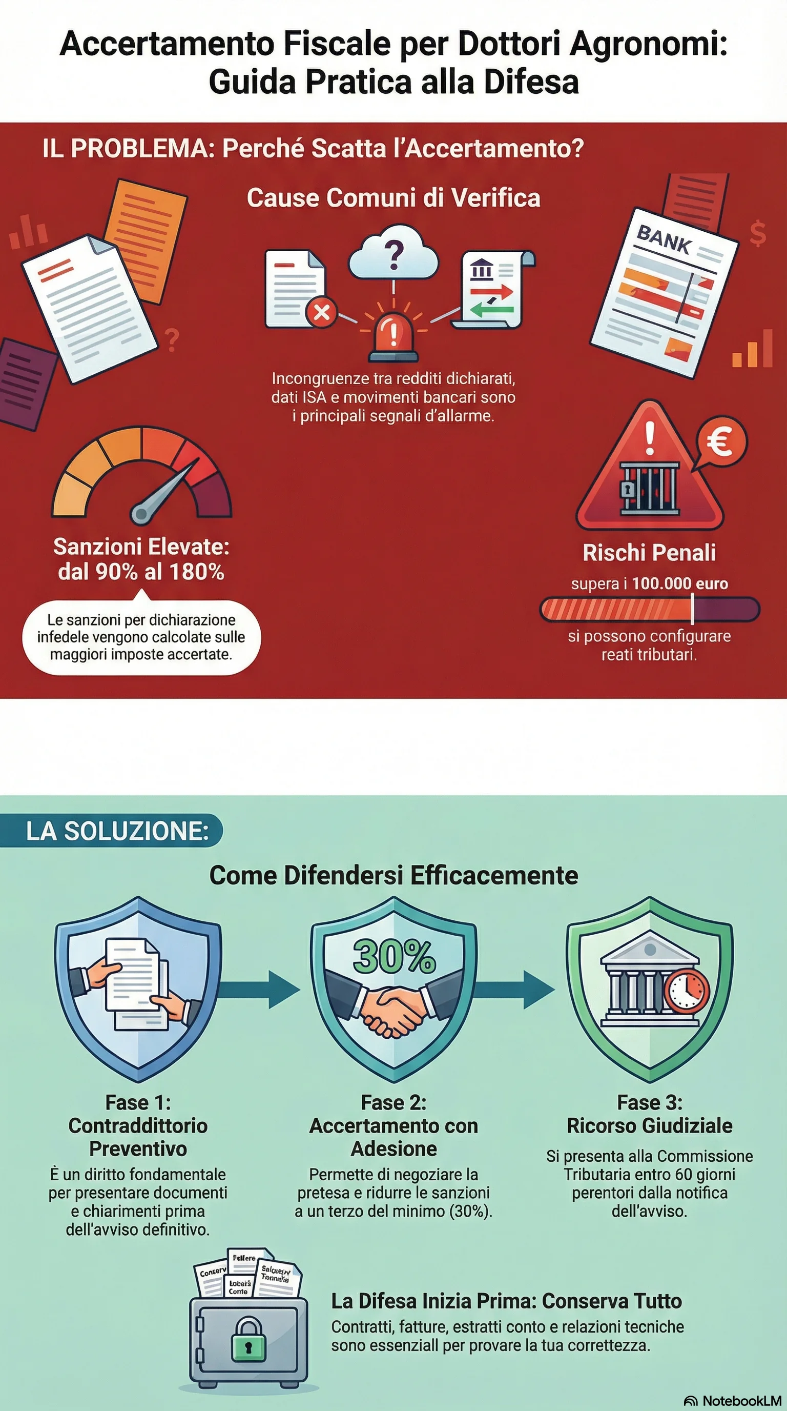 Infografica riassuntiva: Accertamento Fiscale a Dottori Agronomi: Come Difendersi