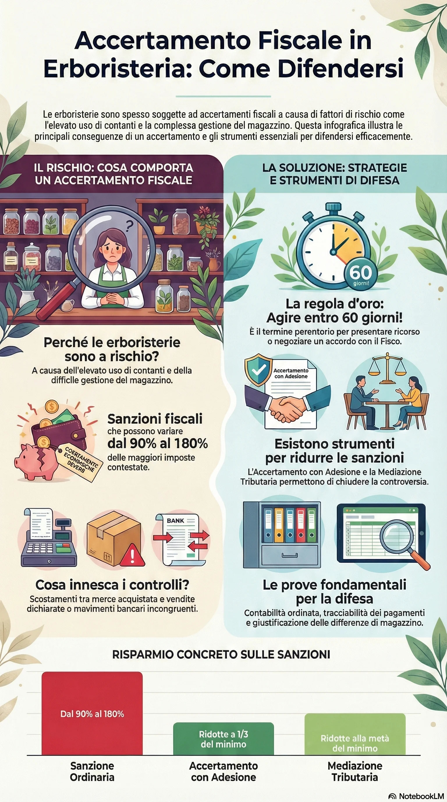 Infografica riassuntiva: Accertamento Fiscale a Erboristerie: Come Difendersi