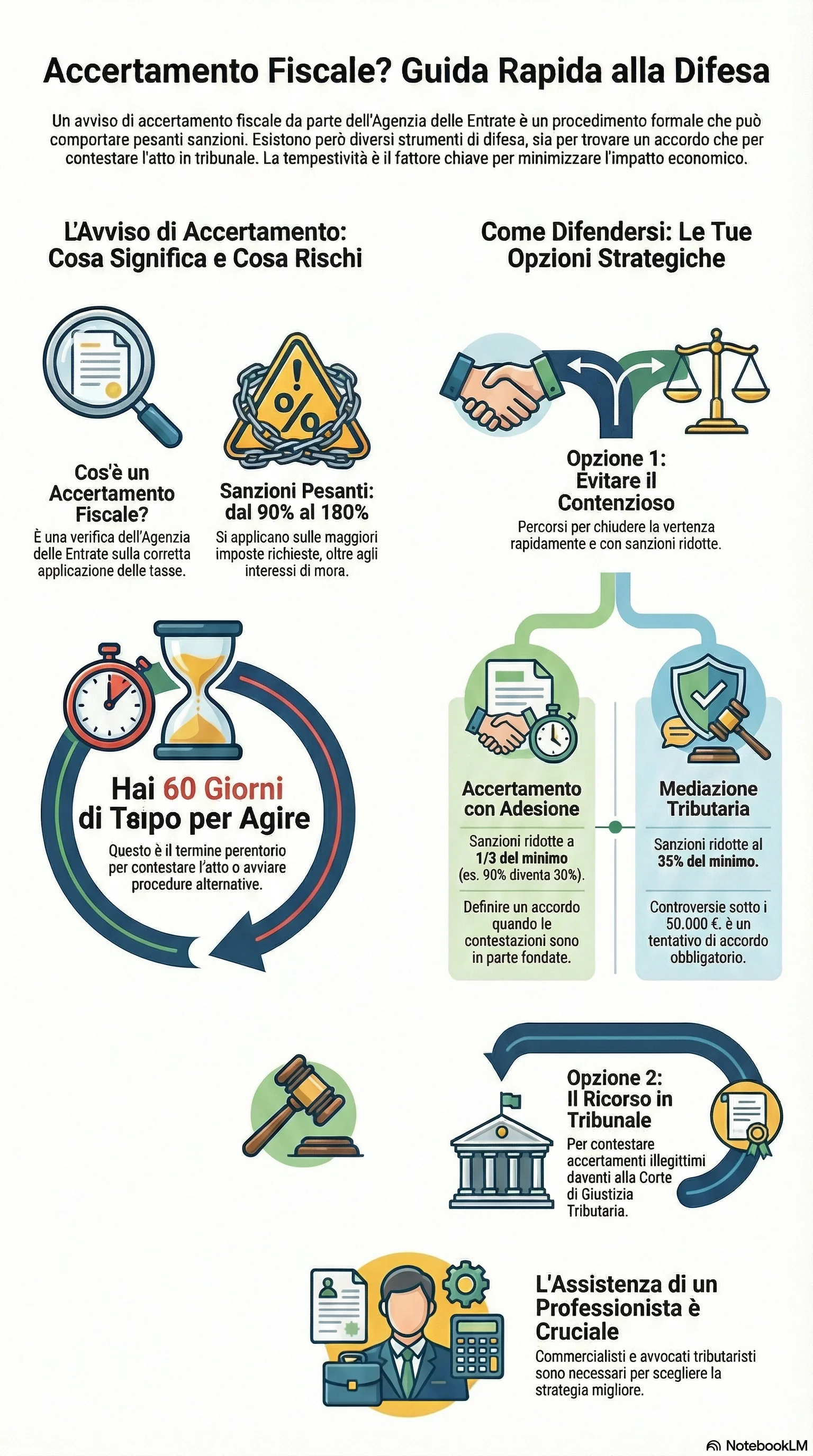 Infografica riassuntiva: Accertamento Fiscale a Ferramenta: Come Difendersi