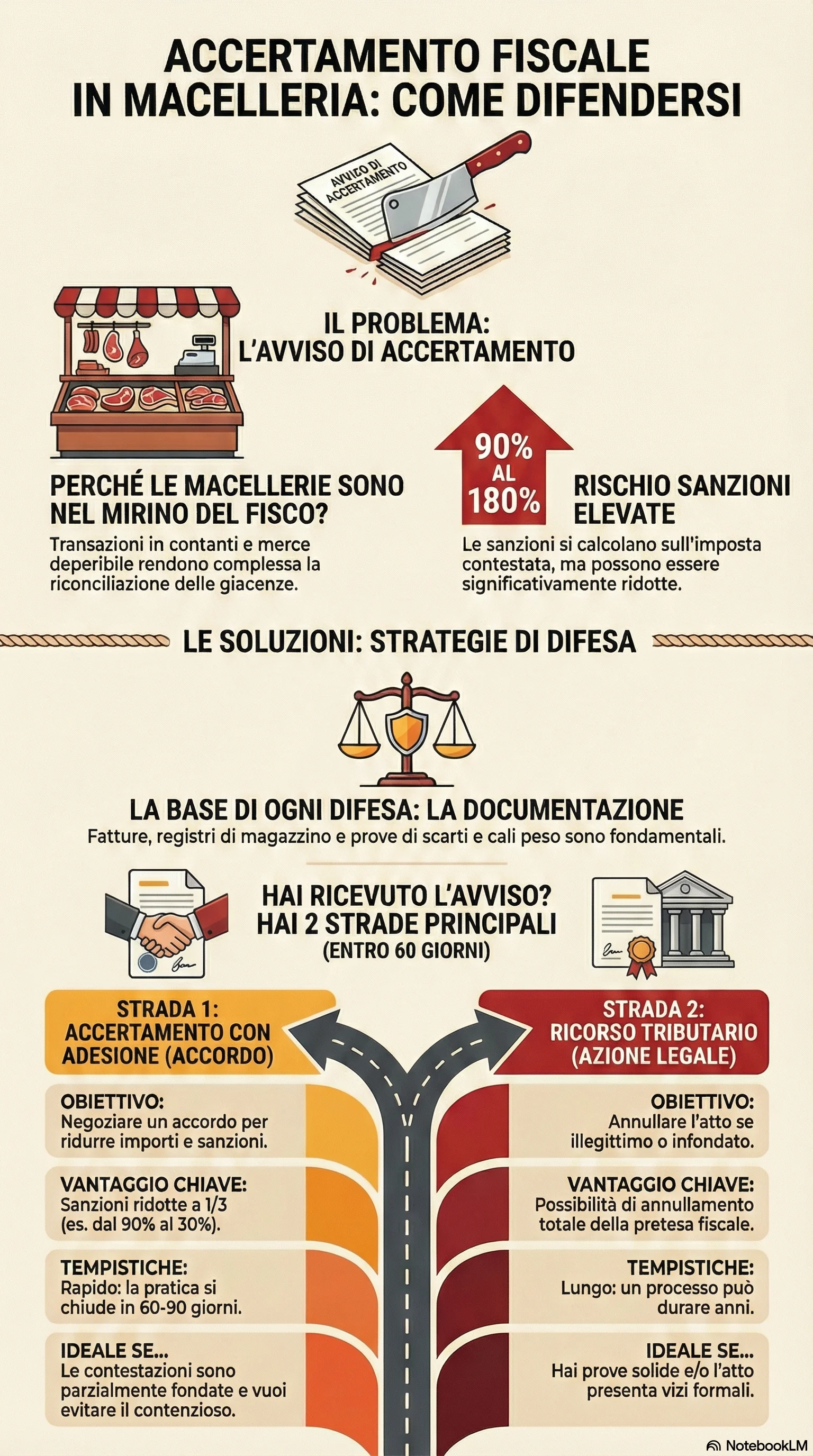 Infografica riassuntiva: Accertamento Fiscale a Macellai: Come Difendersi