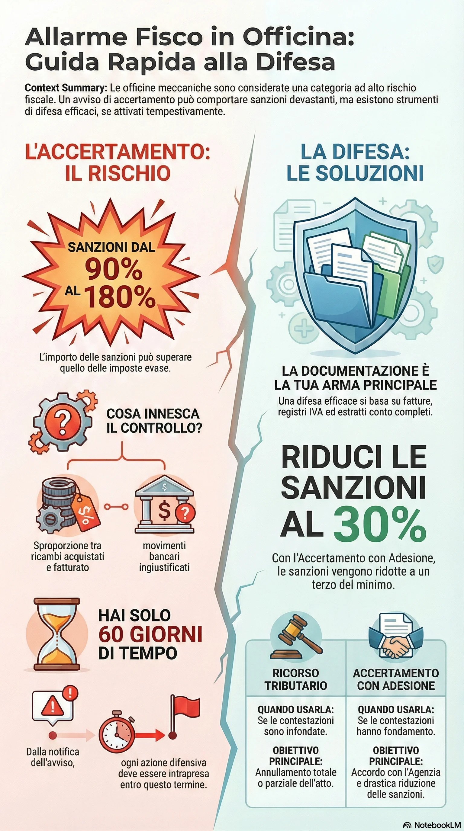 Infografica riassuntiva: Accertamento Fiscale a Meccanici d'Auto: Come Difendersi