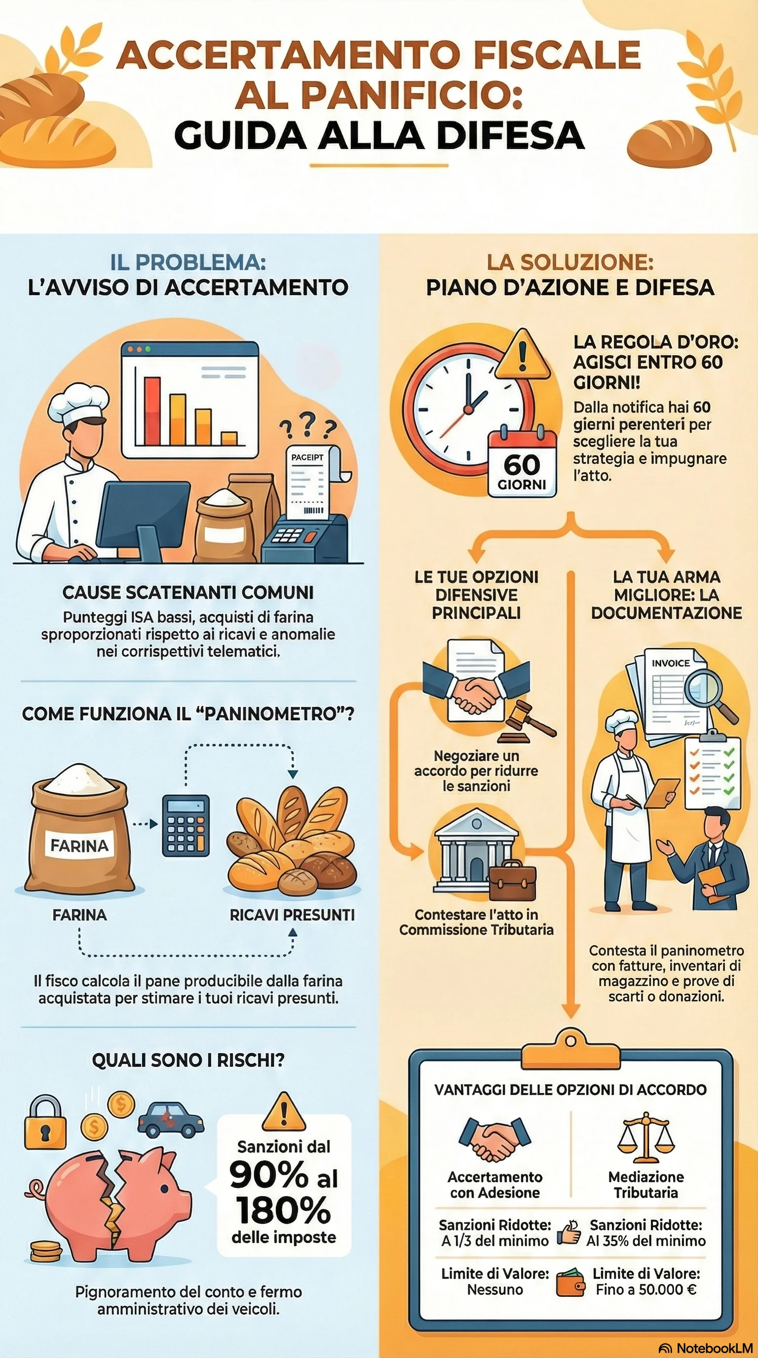 Infografica riassuntiva: Accertamento Fiscale a Panettieri: Come Difendersi