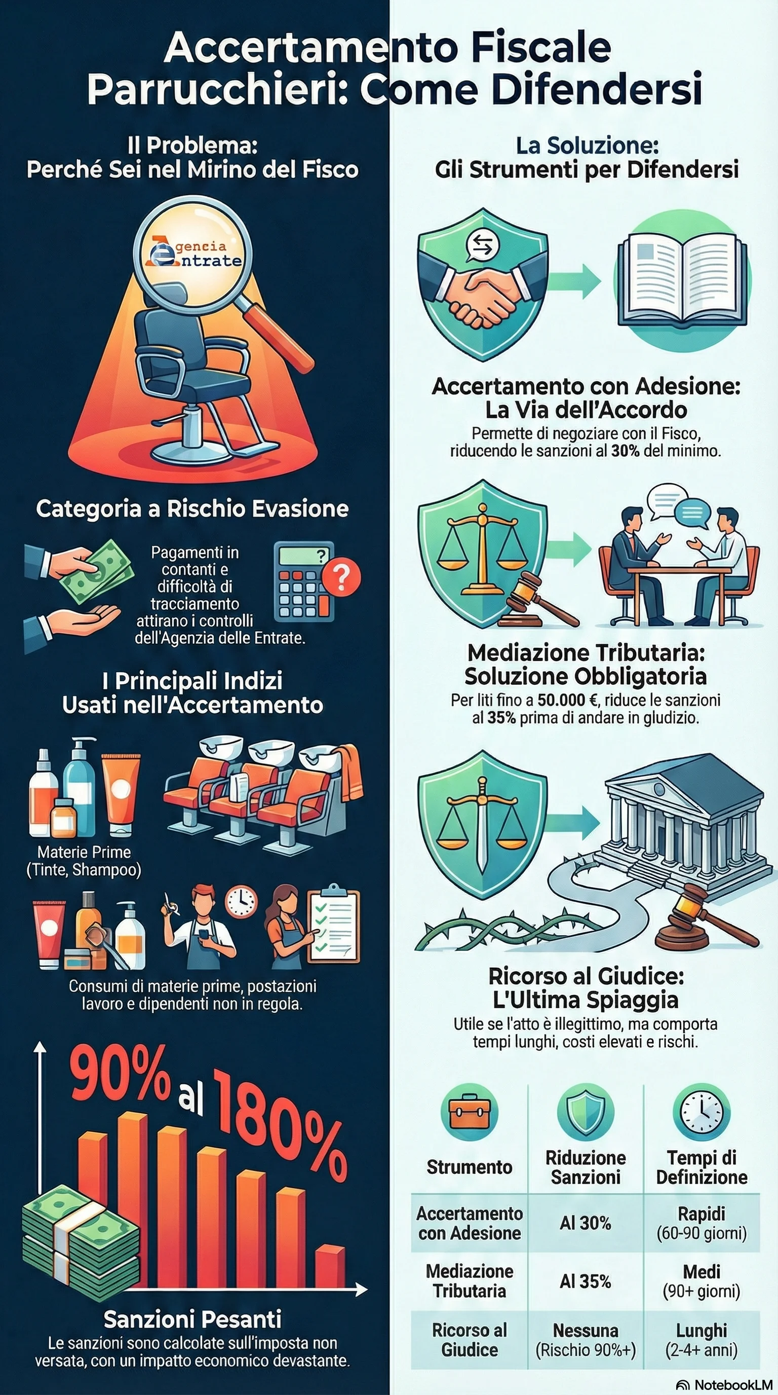 Infografica riassuntiva: Accertamento Fiscale Parrucchieri: Come Difendersi