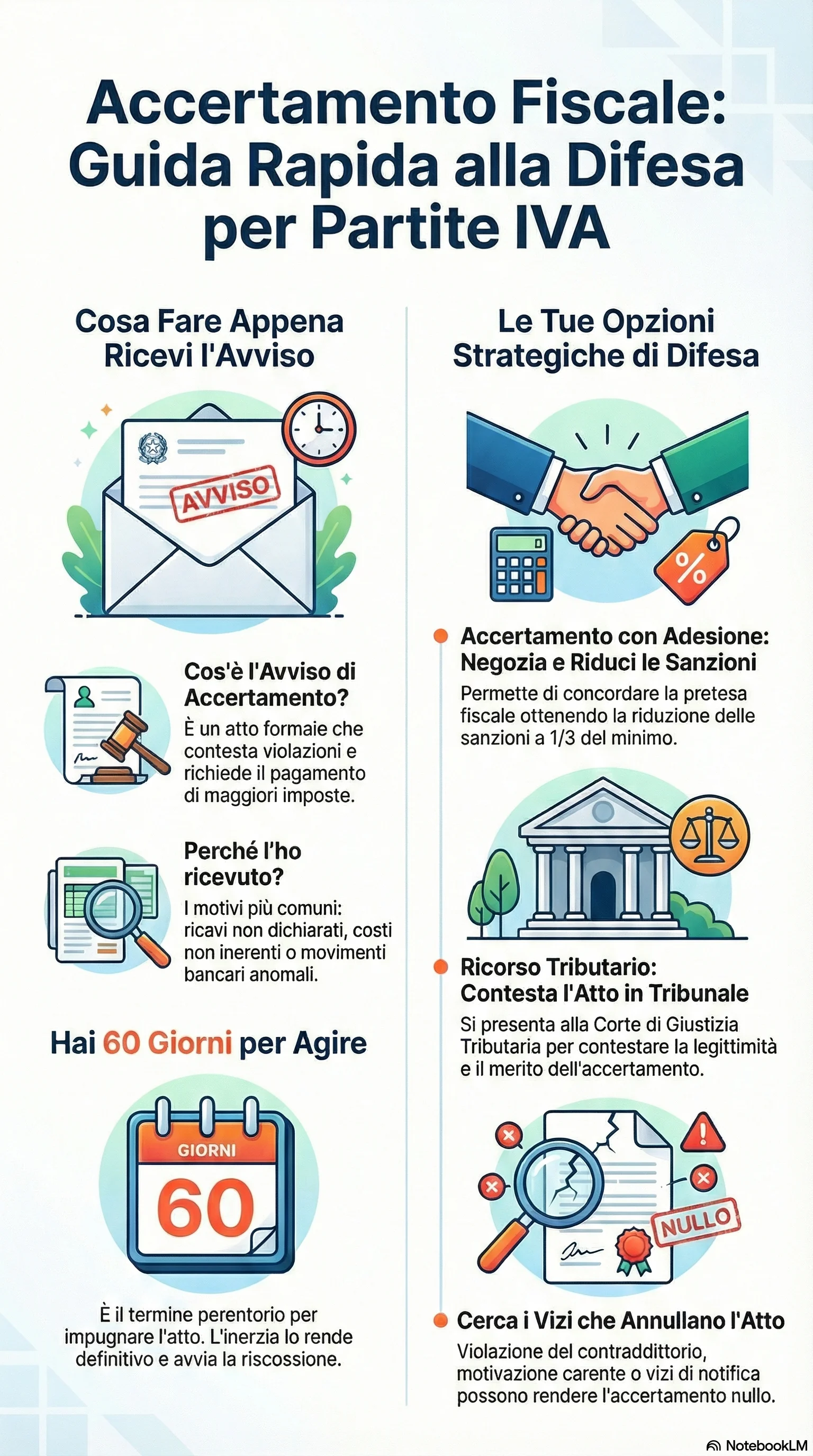 Infografica riassuntiva: Accertamento Fiscale Partita IVA: Come Difendersi