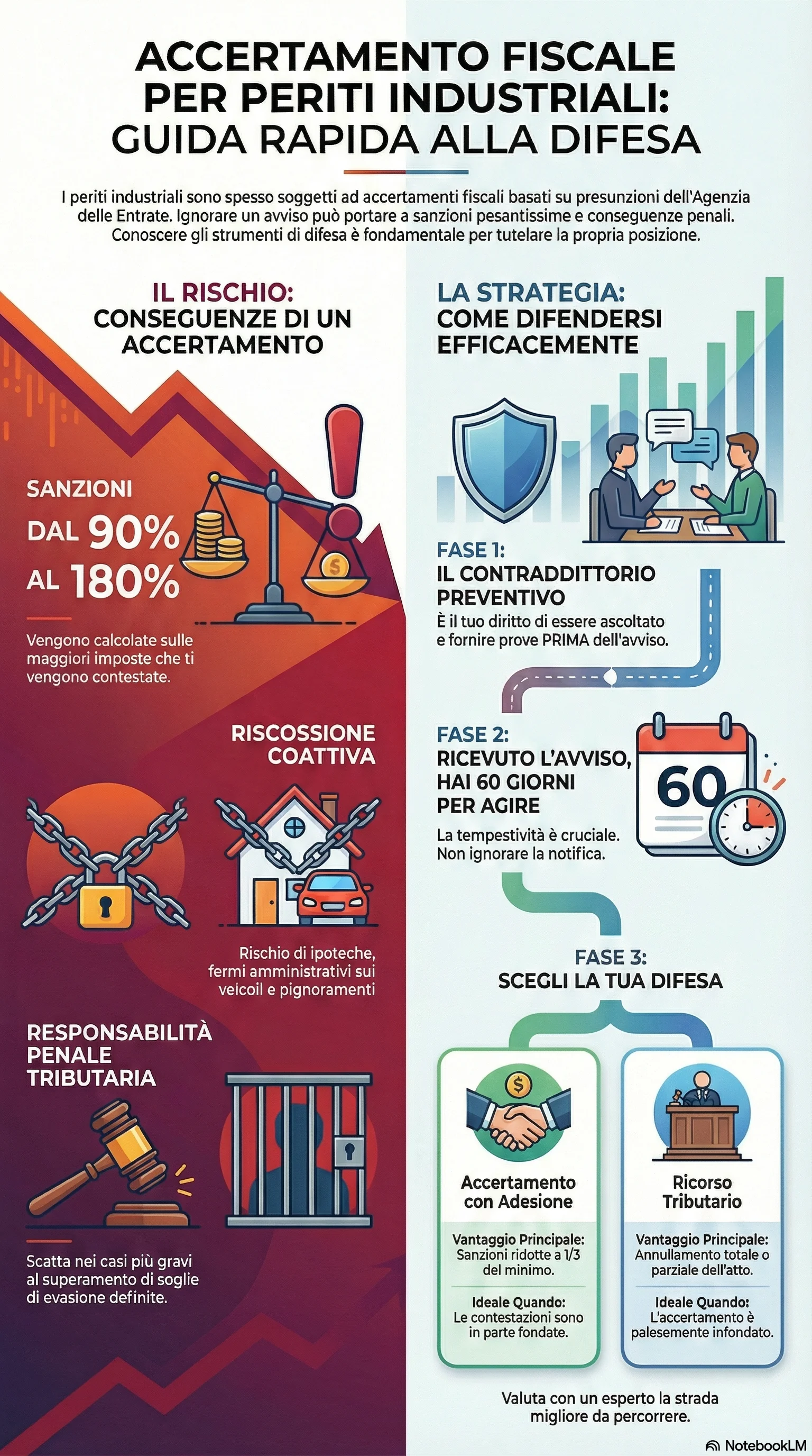 Infografica riassuntiva: Accertamento Fiscale a Periti Industriali: Come Difendersi