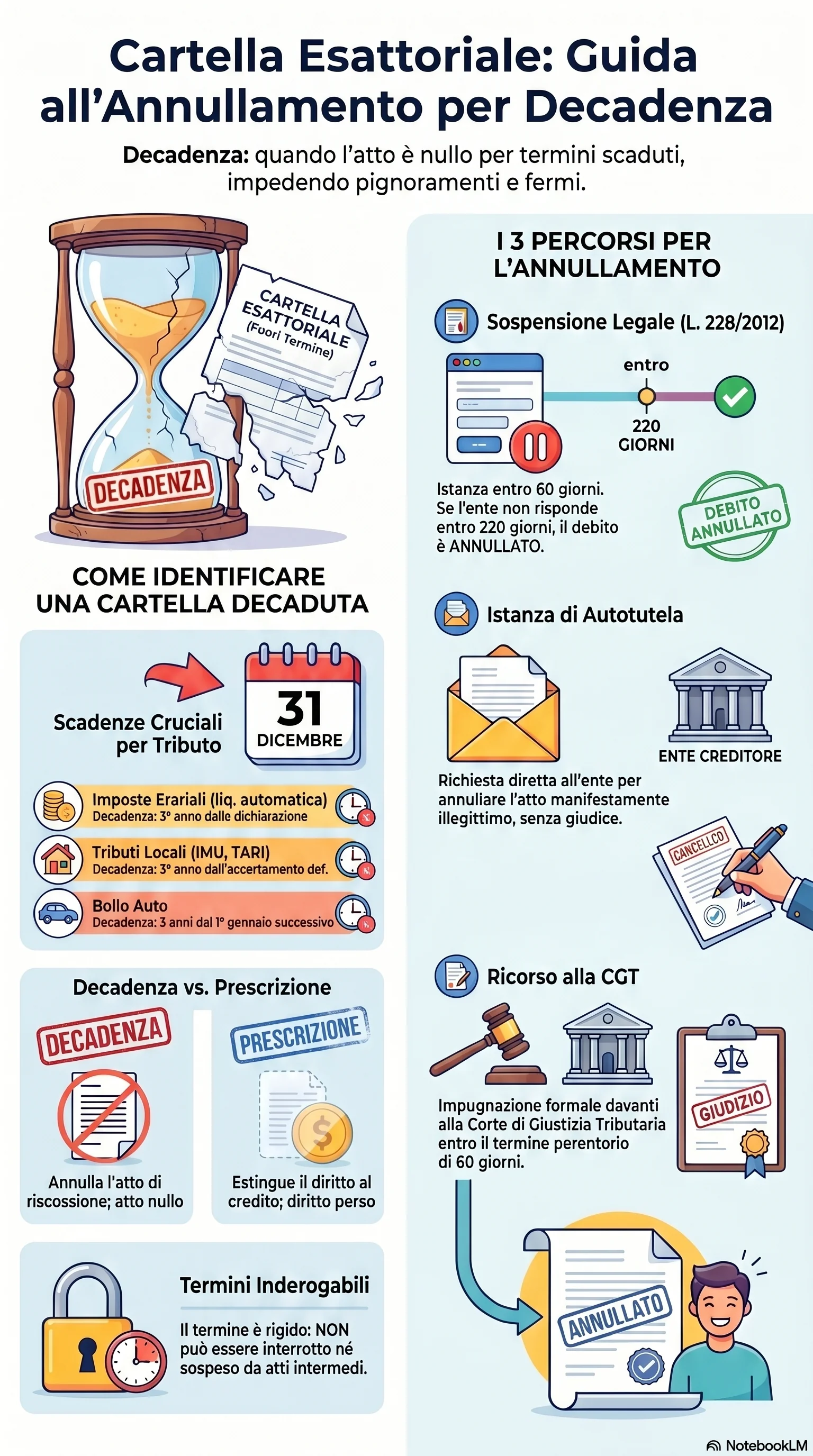 Infografica riassuntiva: Annullamento per Decadenza della Cartella Esattoriale