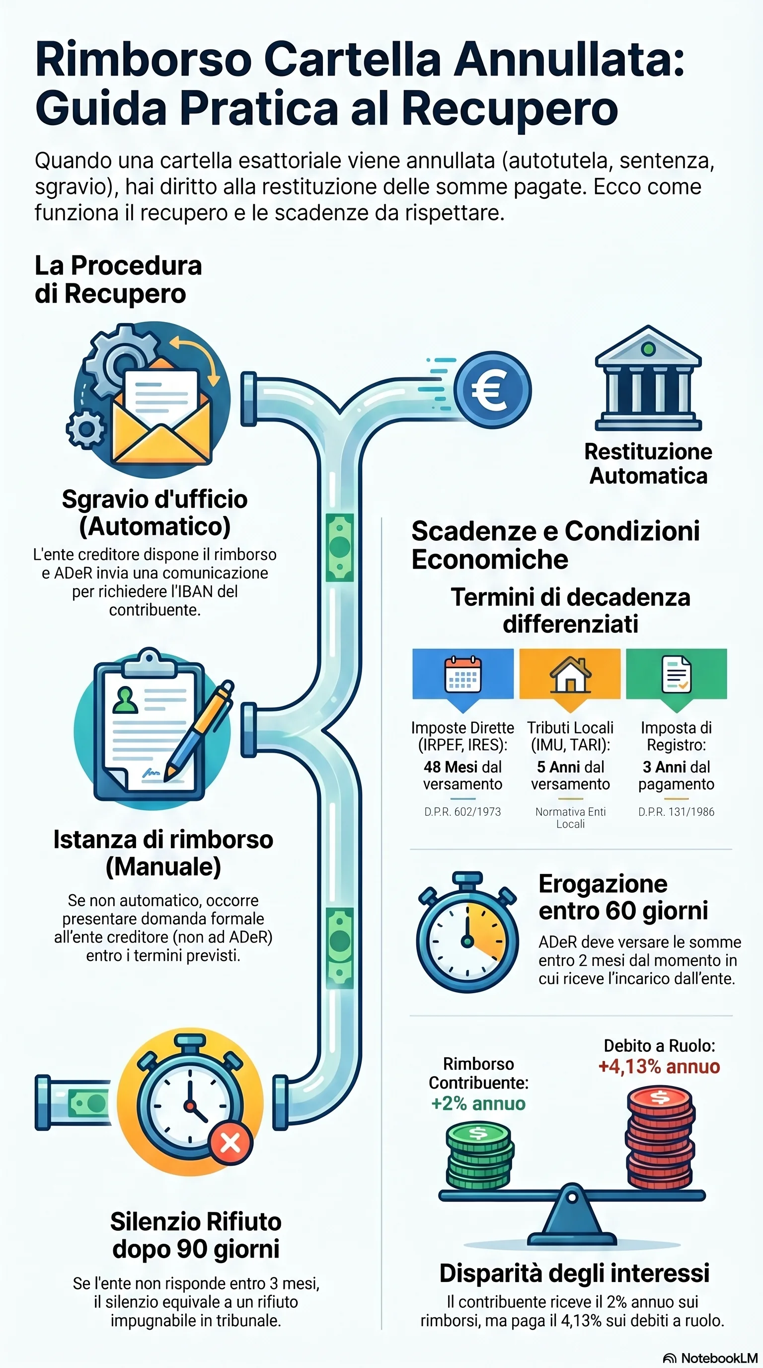 Infografica riassuntiva: Rimborso Cartella Annullata: Procedura e Tempi