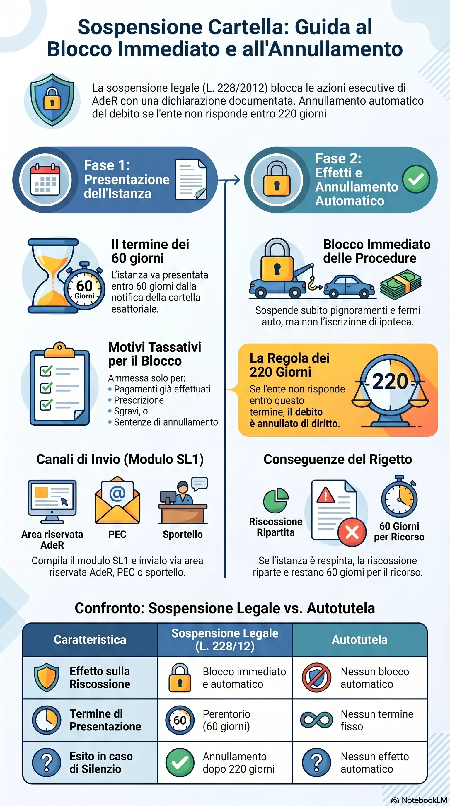 Infografica riassuntiva: Sospensione Cartella: Come Bloccare la Riscossione