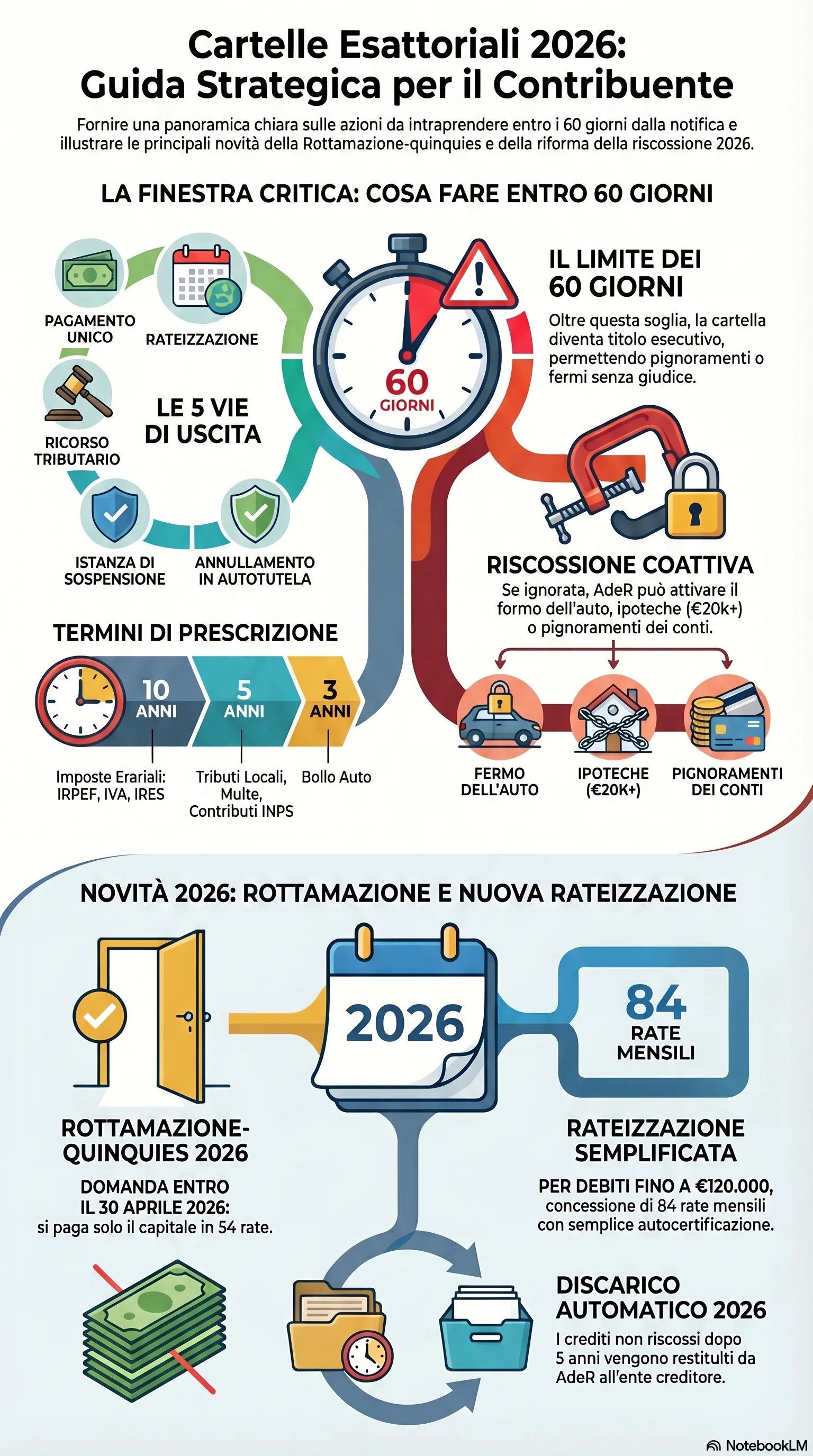 Infografica riassuntiva: Cartelle Esattoriali 2026: Guida Completa