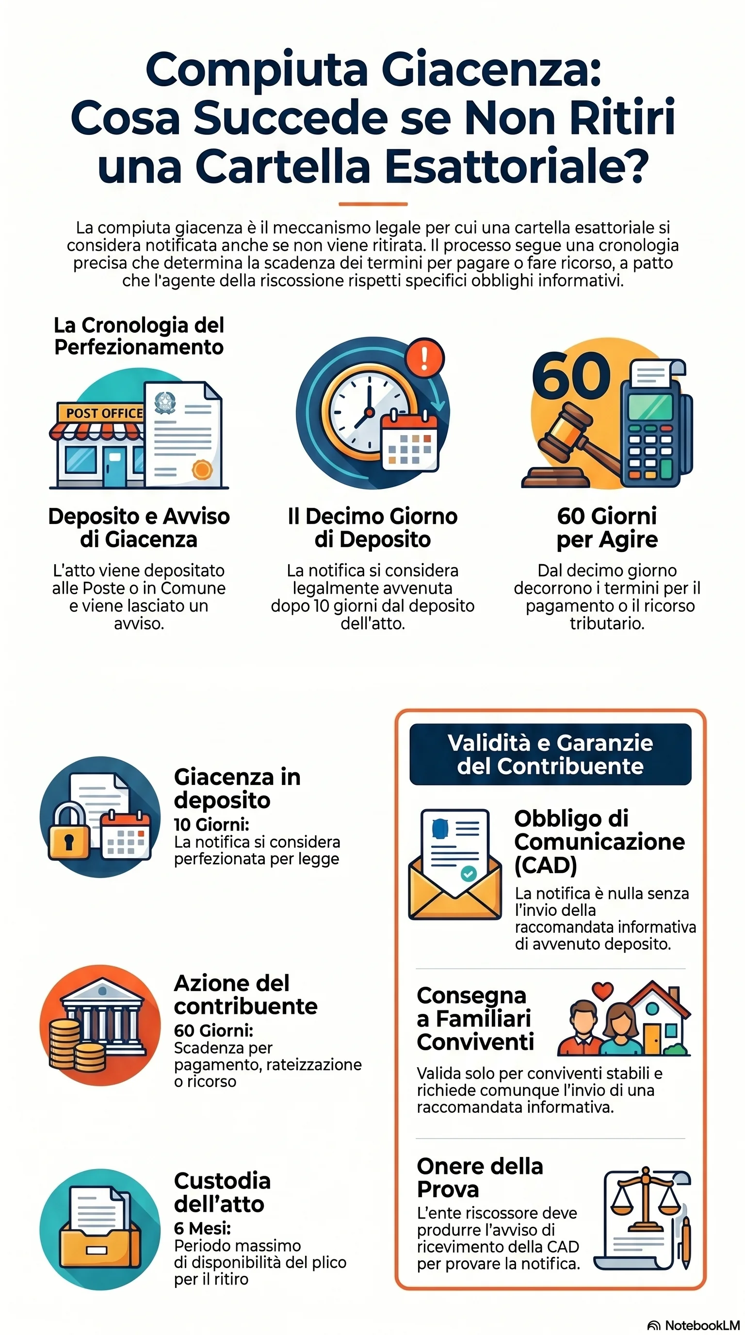 Infografica riassuntiva: Compiuta Giacenza Cartella Esattoriale: Procedura e Termini