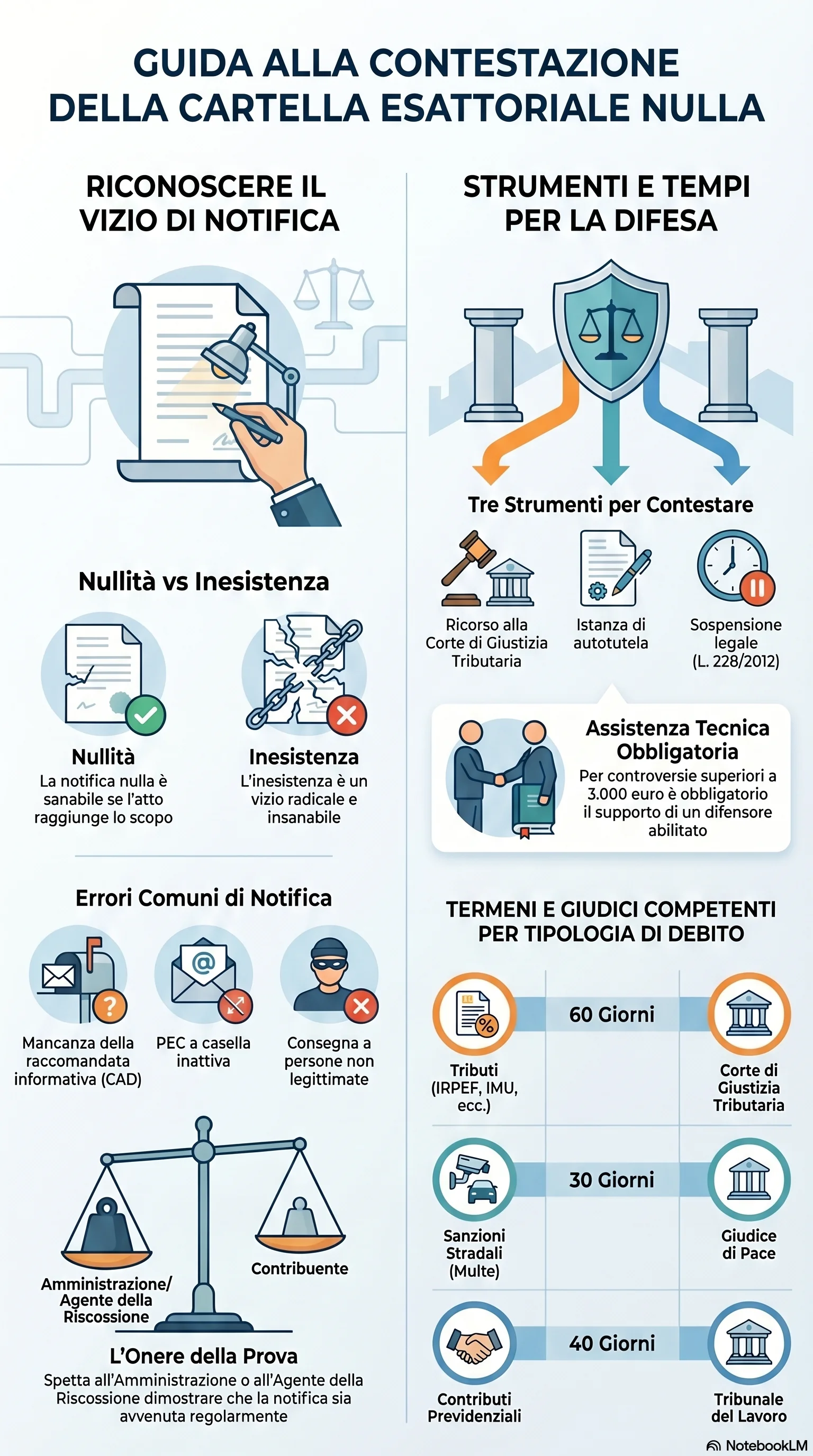Infografica riassuntiva: Come Contestare una Notifica Nulla della Cartella Esattoriale