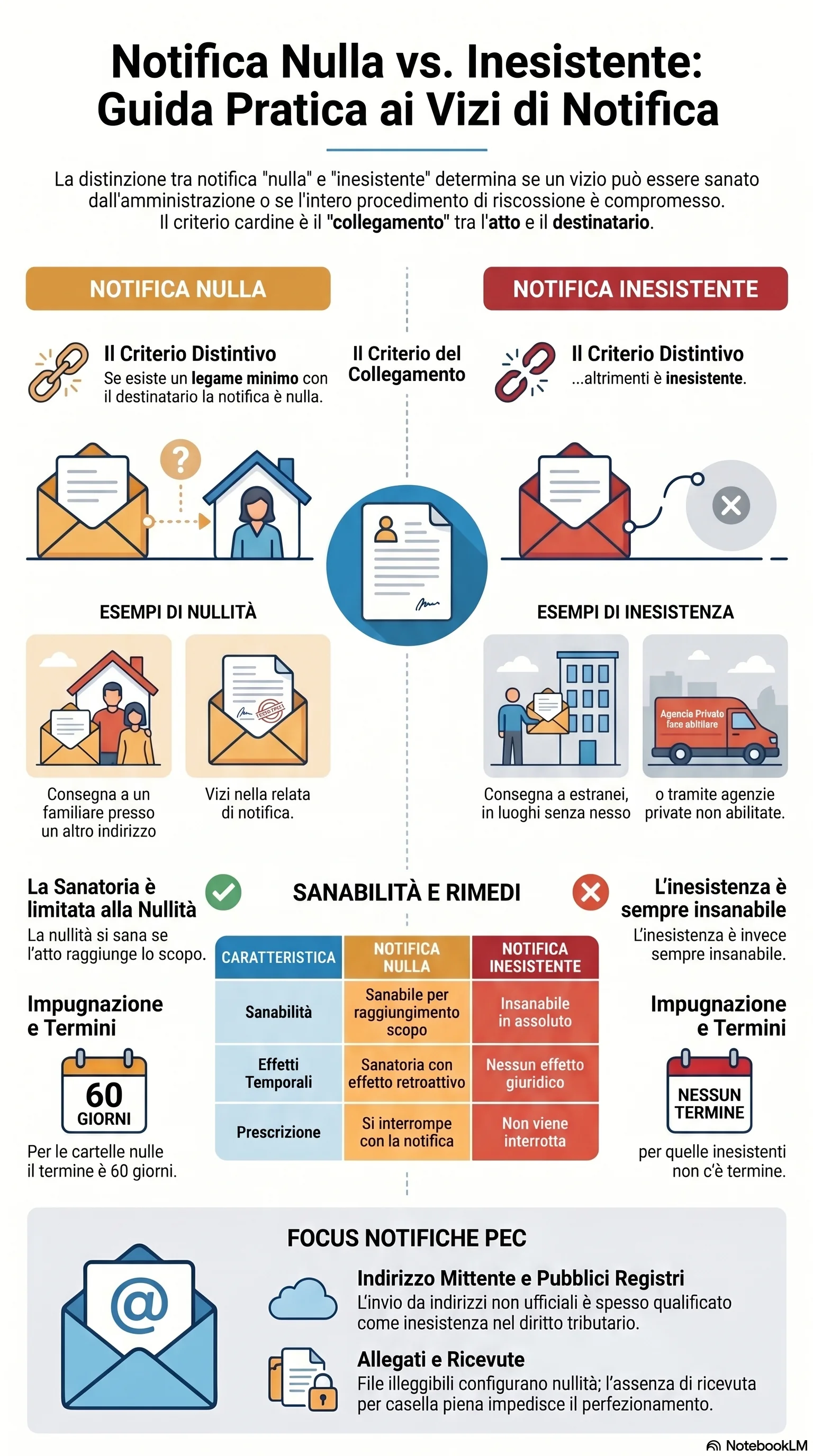 Infografica riassuntiva: Notifica Inesistente vs Nulla: Differenze e Conseguenze