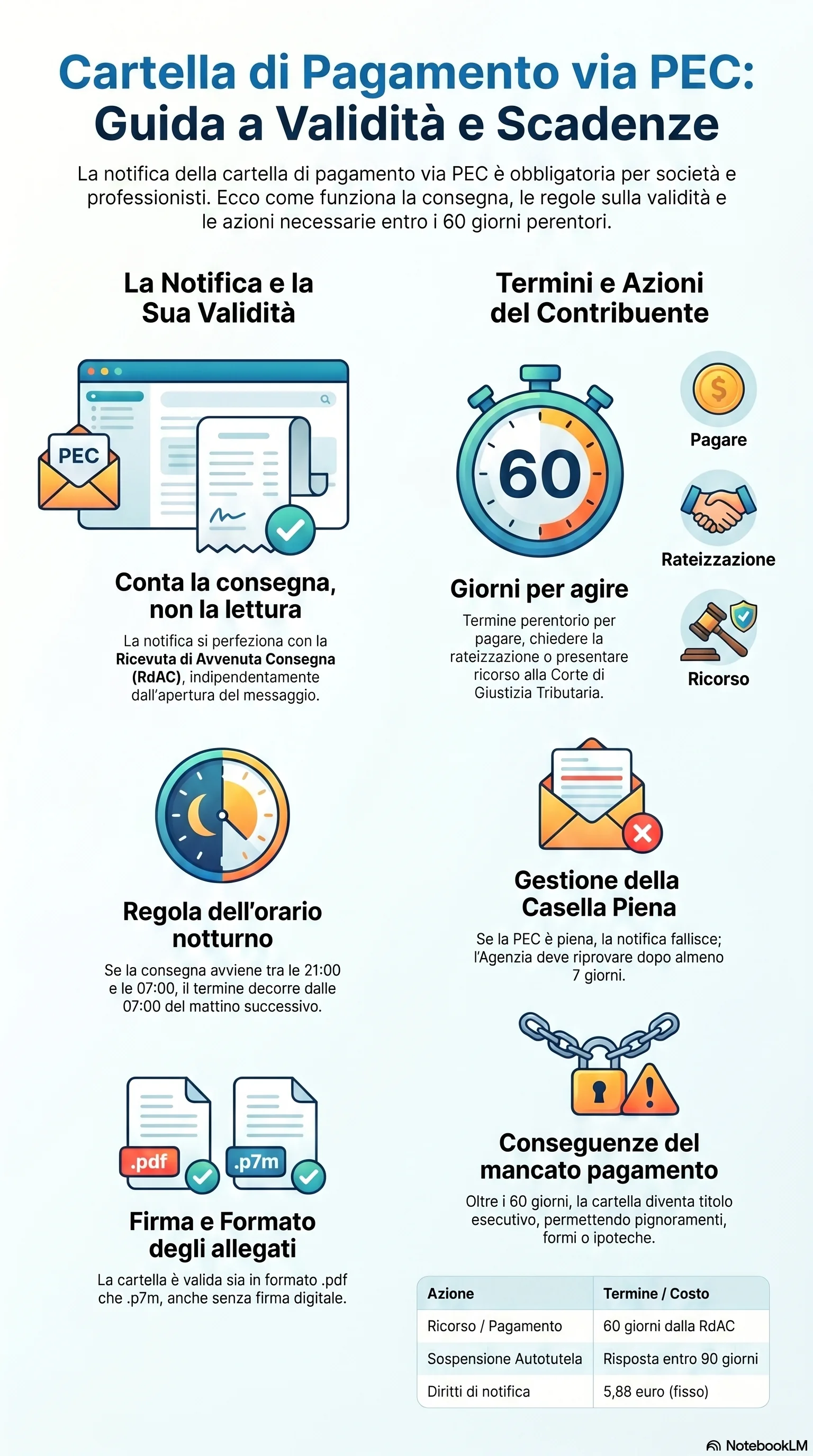 Infografica riassuntiva: Notifica Cartella via PEC: Procedura e Validità