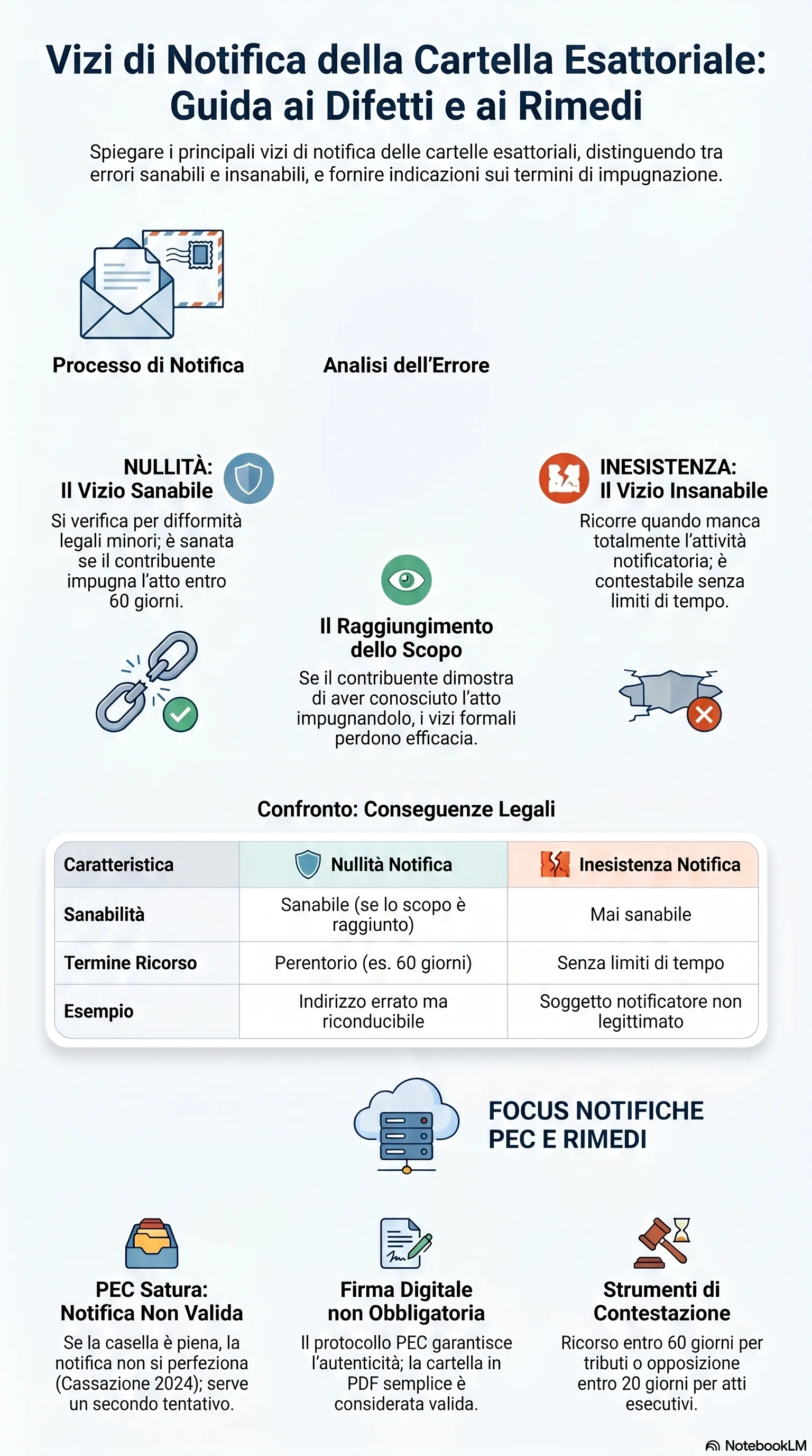 Infografica riassuntiva: Vizi Notifica Cartella: Guida ai Difetti e Rimedi