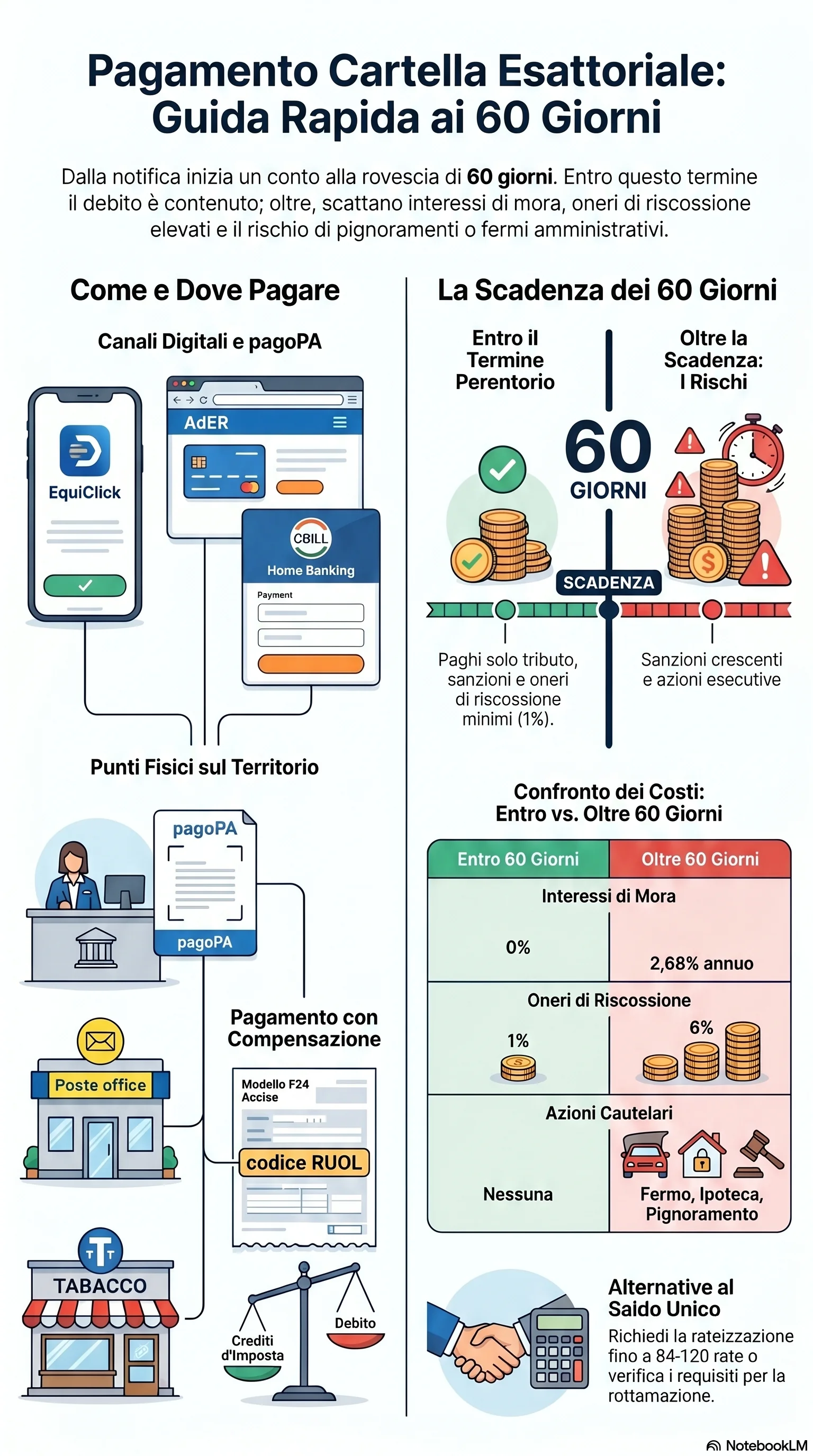 Infografica riassuntiva: Come Pagare la Cartella Esattoriale: Guida Operativa