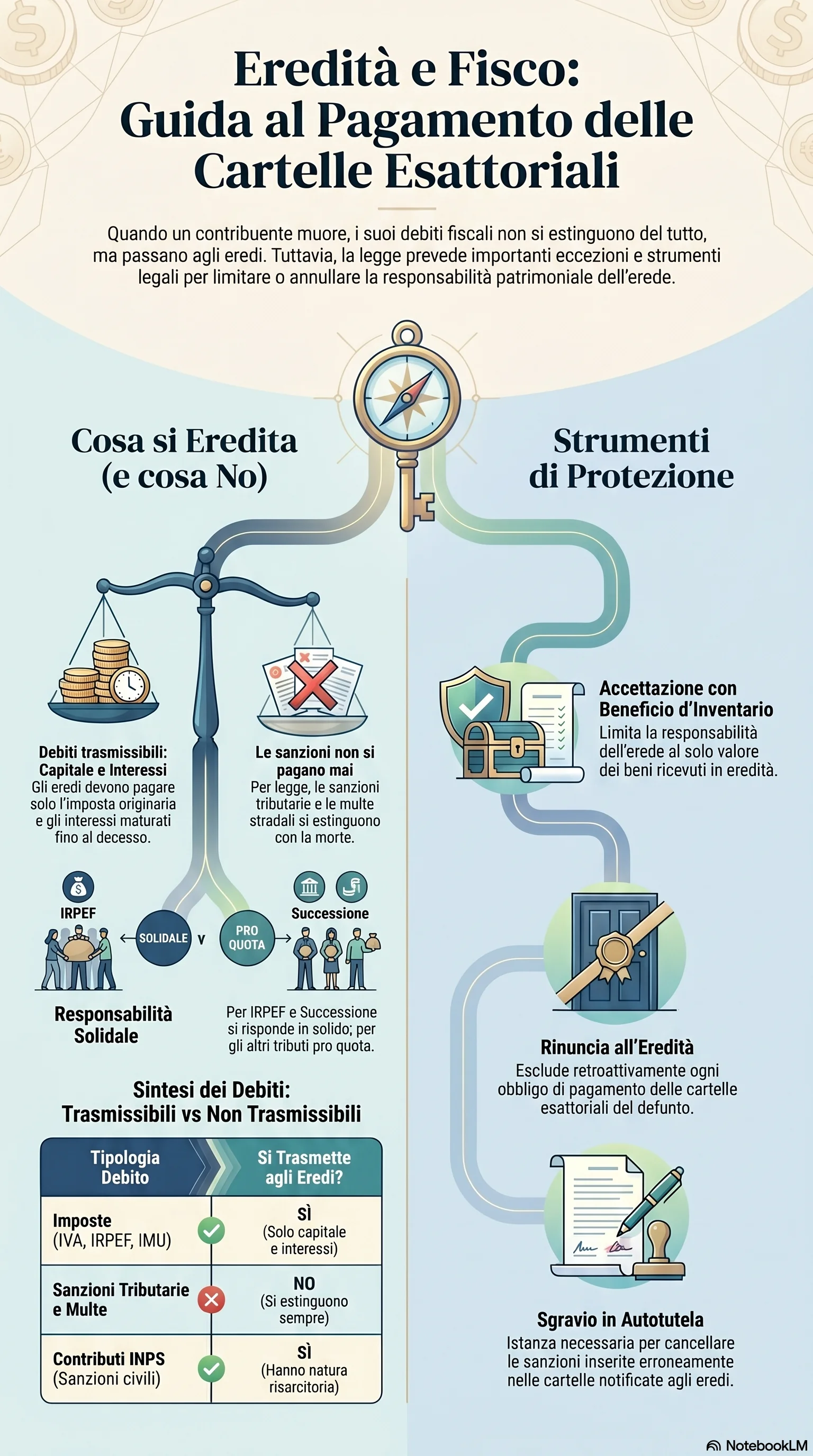 Infografica riassuntiva: Pagamento Cartella Eredi: Obblighi, Limiti e Procedure