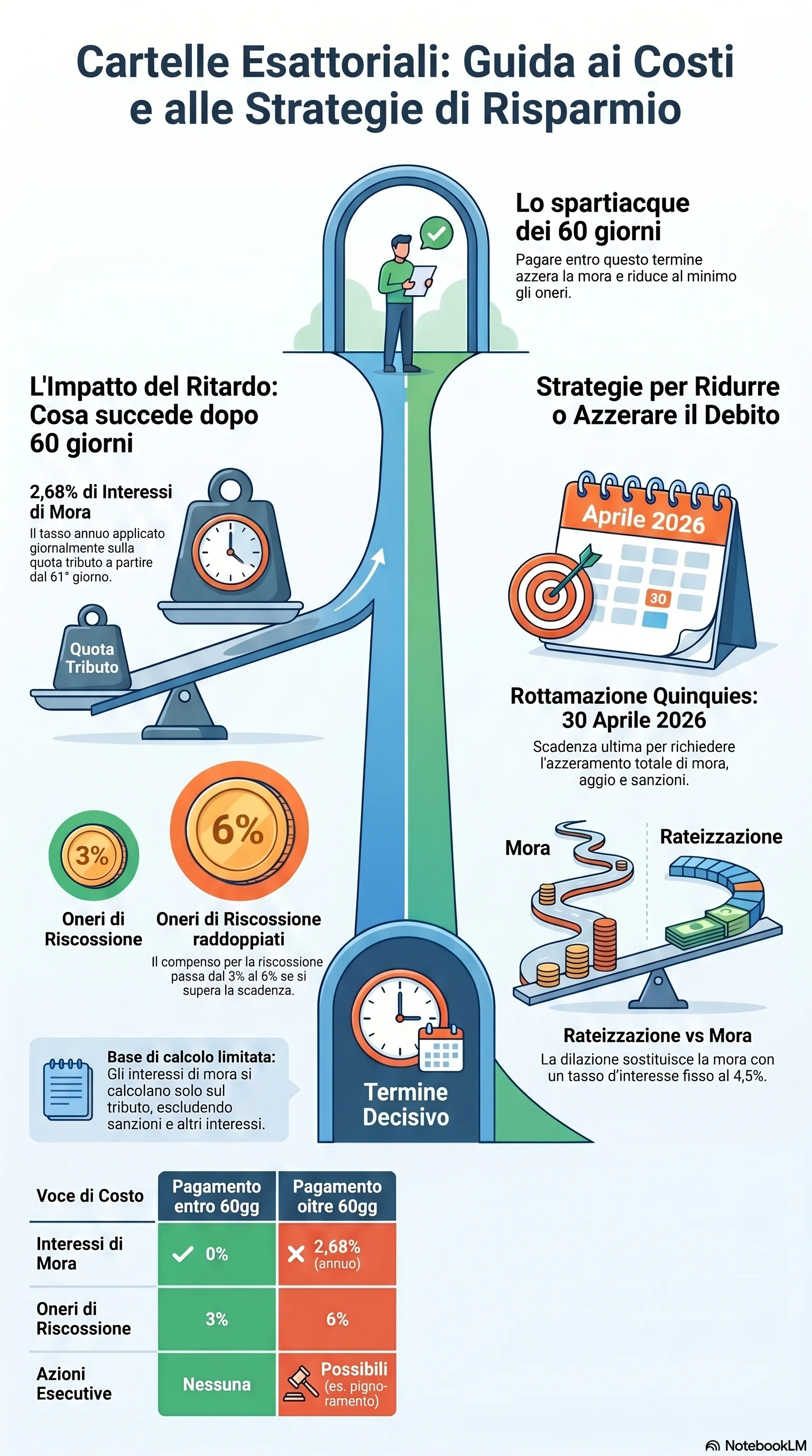 Infografica riassuntiva: Interessi di Mora e Aggio sulle Cartelle Esattoriali