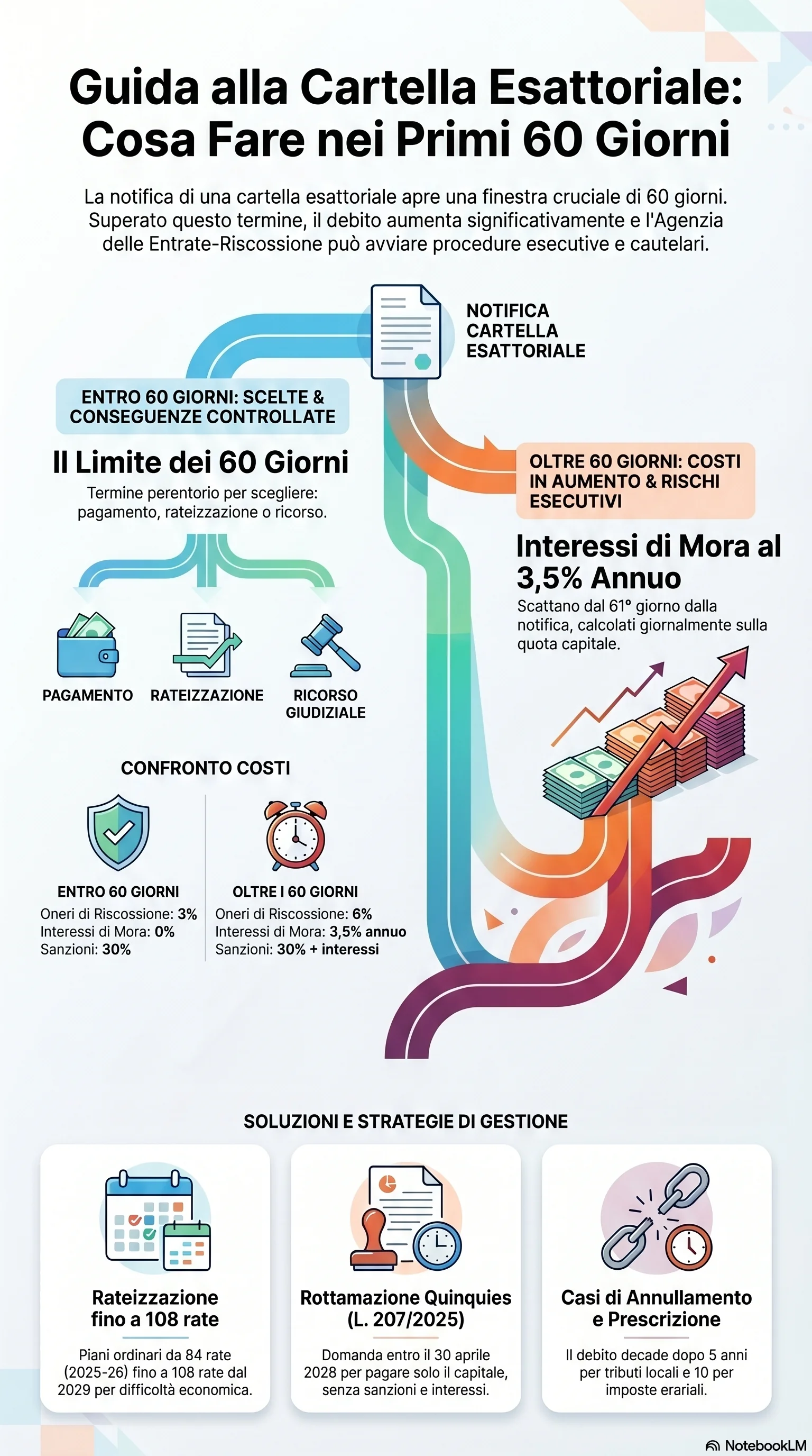 Infografica riassuntiva: Pagamento Cartella Esattoriale: Termini, Modalità e Opzioni