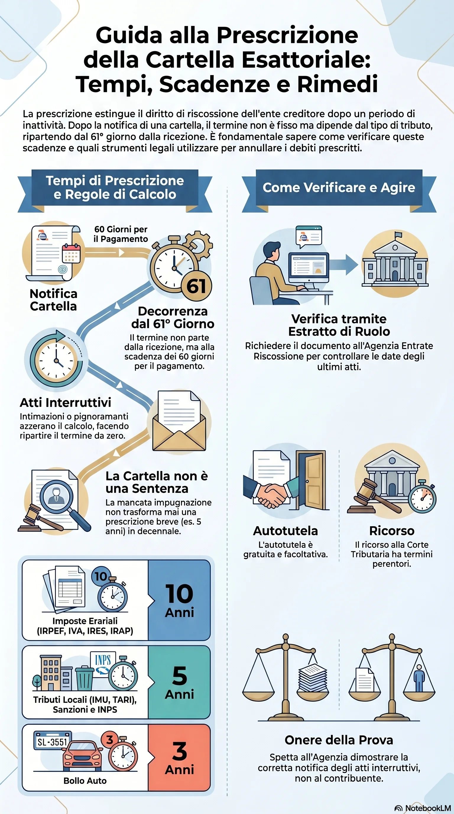 Infografica riassuntiva: Prescrizione Dopo Notifica della Cartella Esattoriale