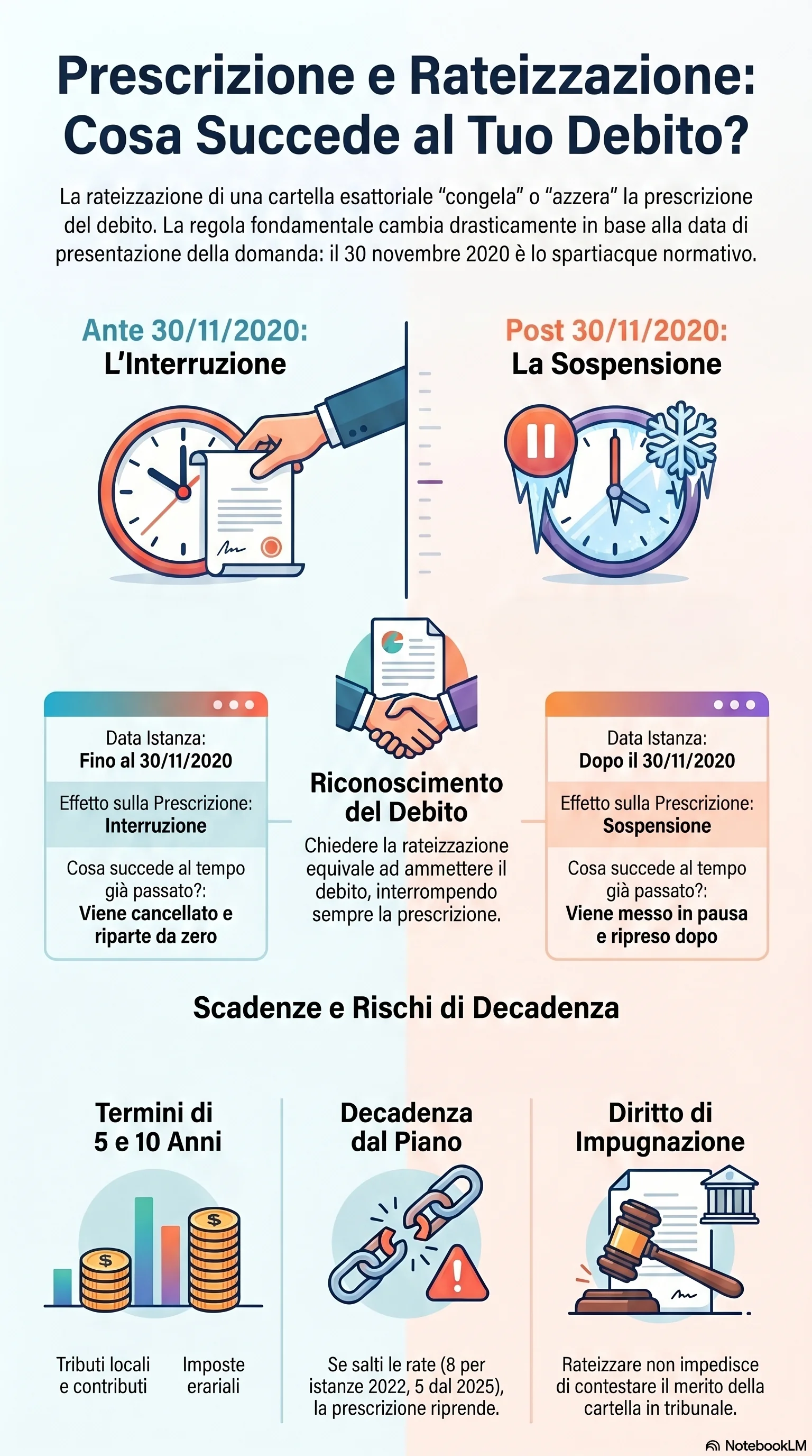 Infografica riassuntiva: Prescrizione Cartella Rateizzata: Effetti sul Debito