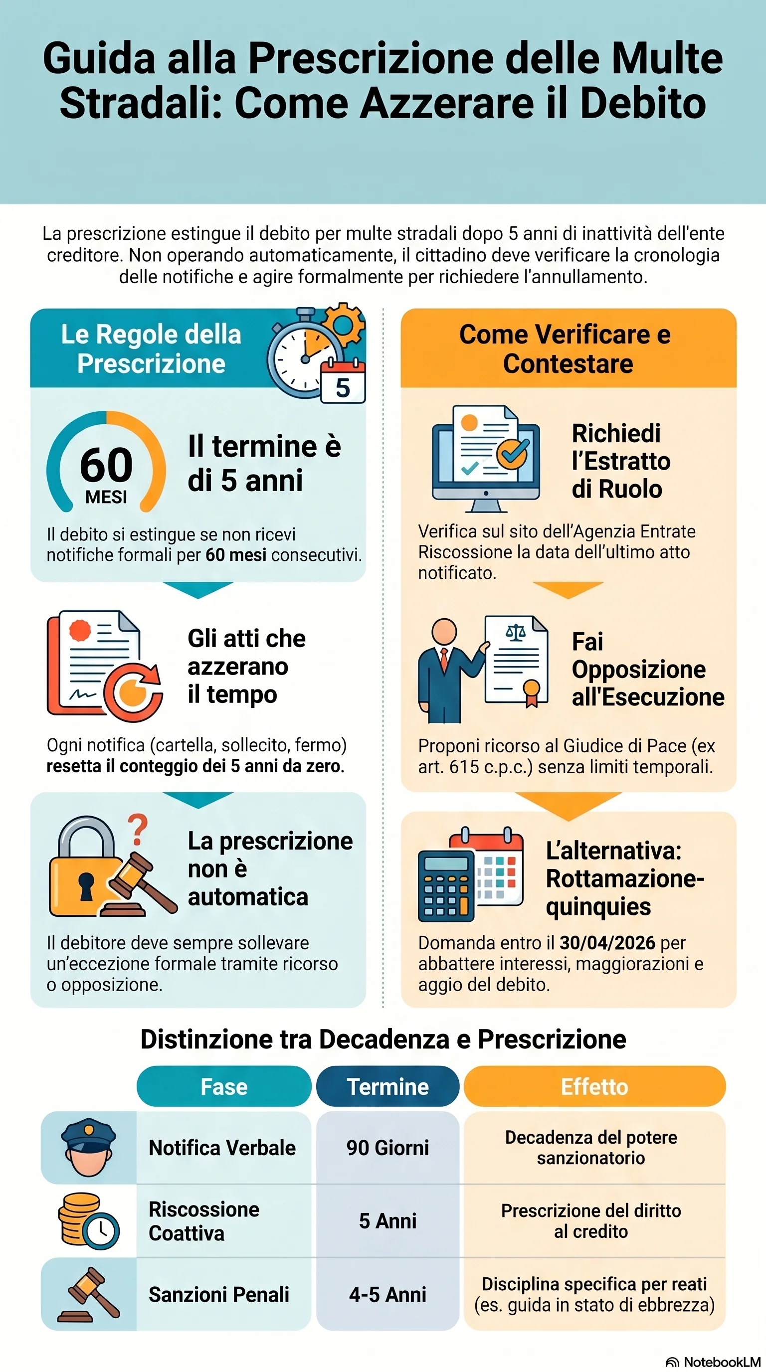 Infografica riassuntiva: Prescrizione Multe Codice della Strada: Termini e Procedura