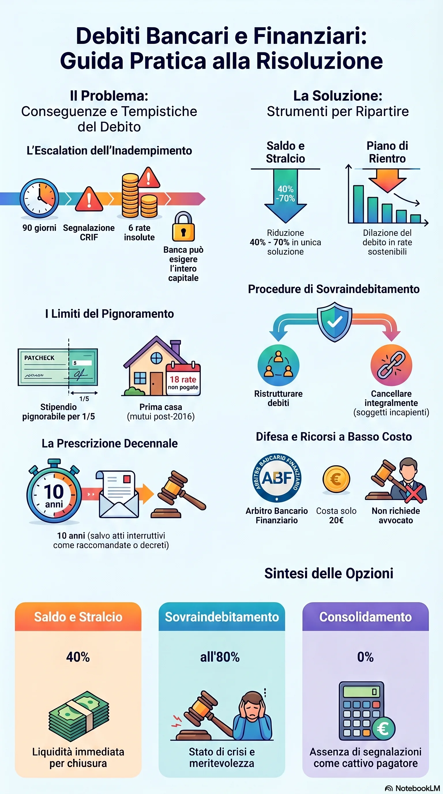 Infografica riassuntiva: Debiti con Banche e Finanziarie: Guida Completa