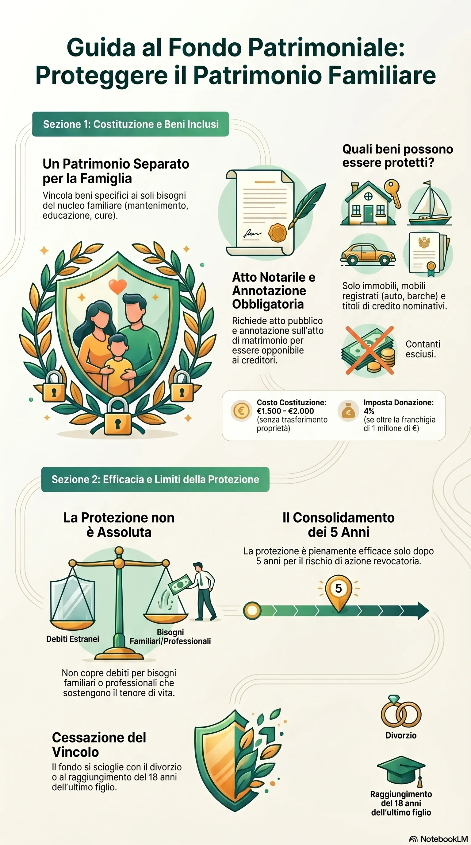 Infografica riassuntiva: Fondo Patrimoniale: Guida alla Protezione del Patrimonio Familiare